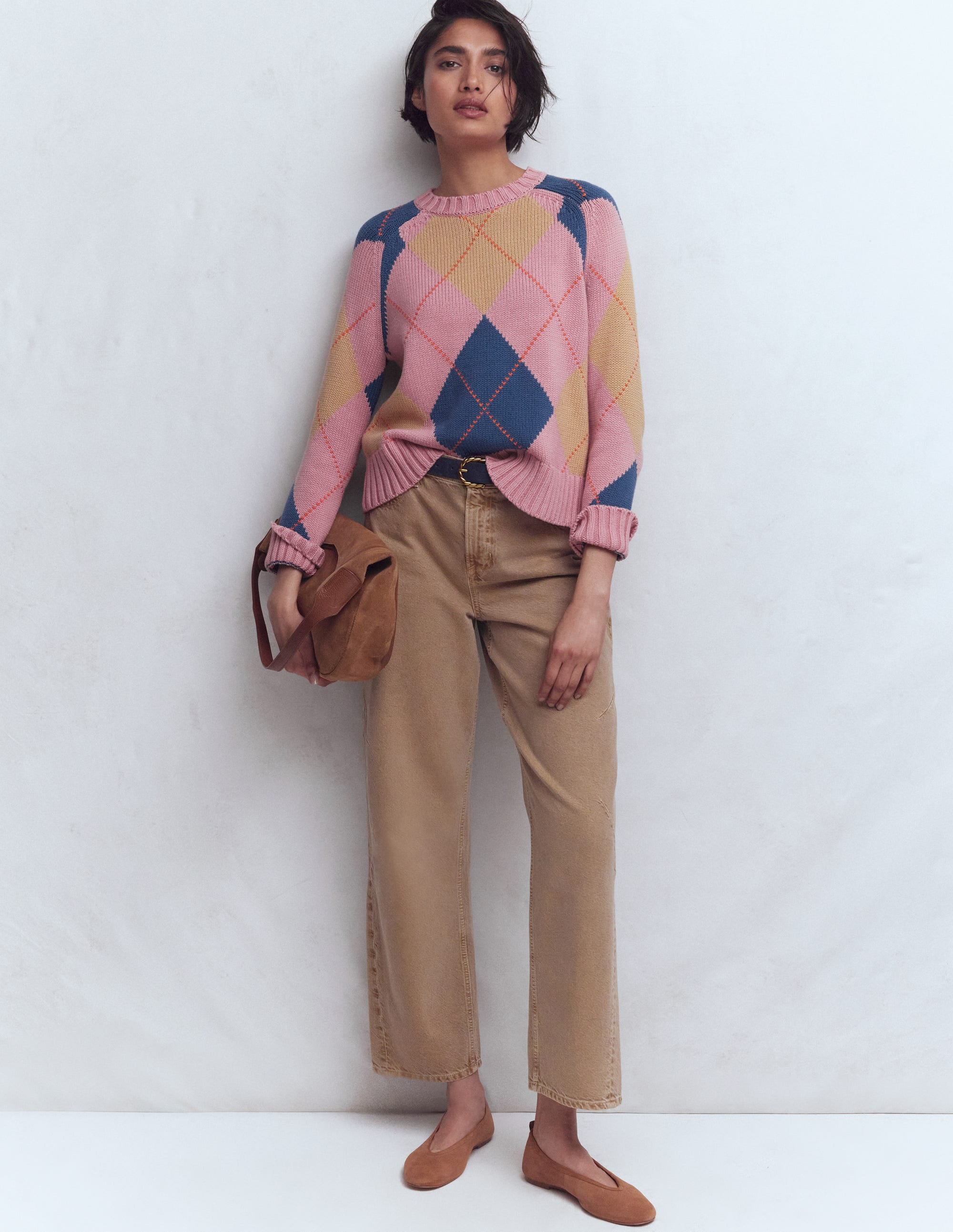 Camilla Cotton Argyle Sweater-Pink Argyle - Image 4