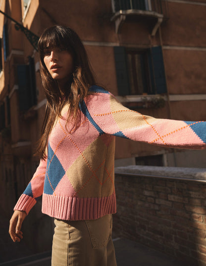 Camilla Cotton Argyle Sweater-Pink Argyle-1