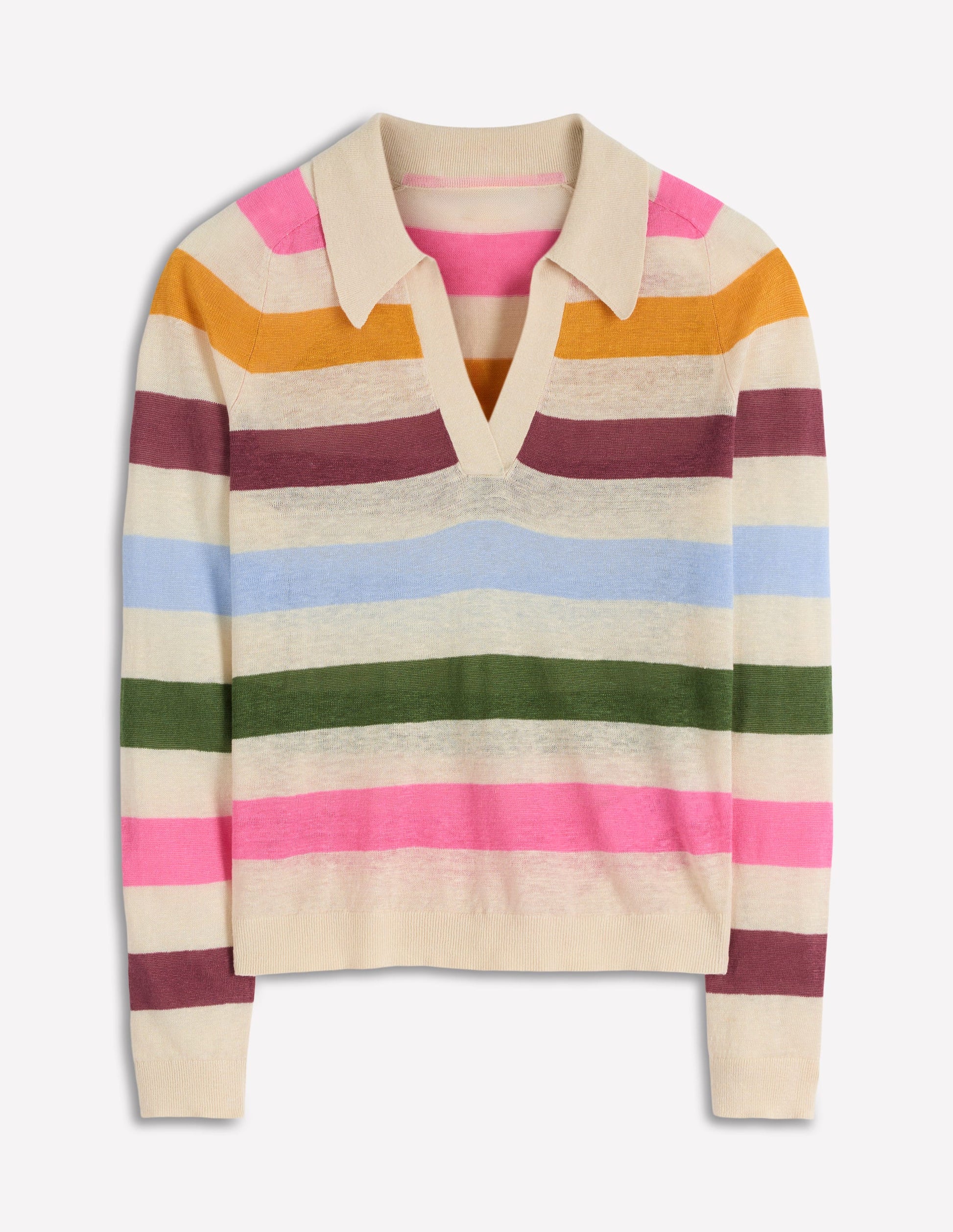 Agnes Collared Linen Jumper-Ivory, Pink, Green Multistripe-6