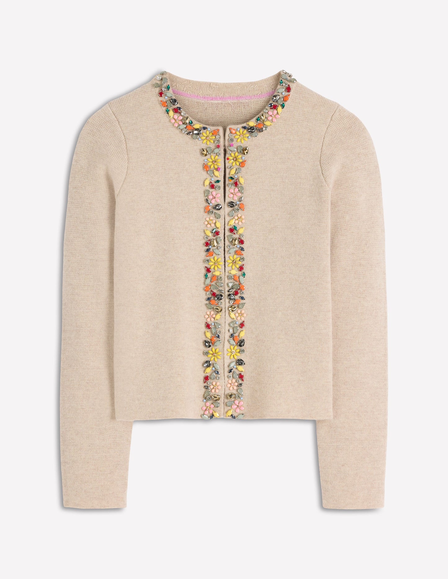Embellished Crop Cardigan-Chinchilla Melange