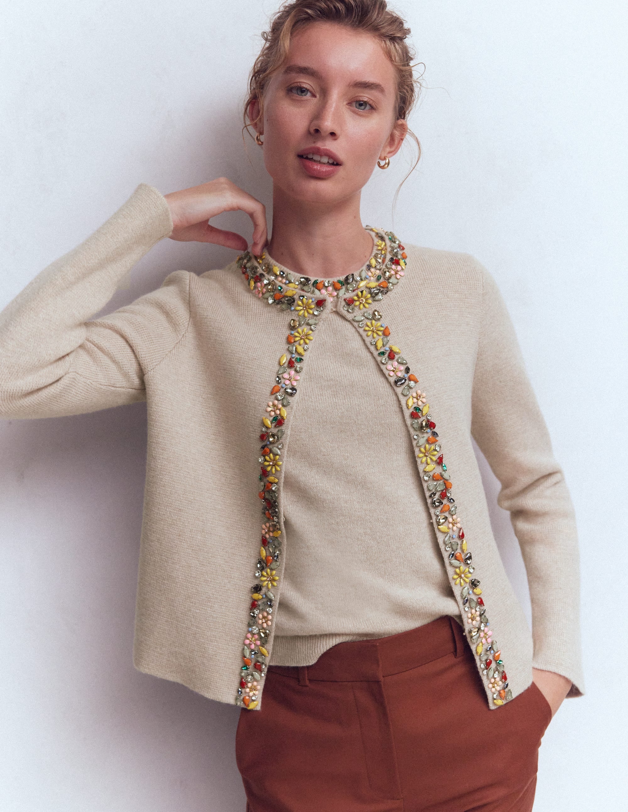 Embellished Knit Cardigan-Chinchilla Melange | Boden USA