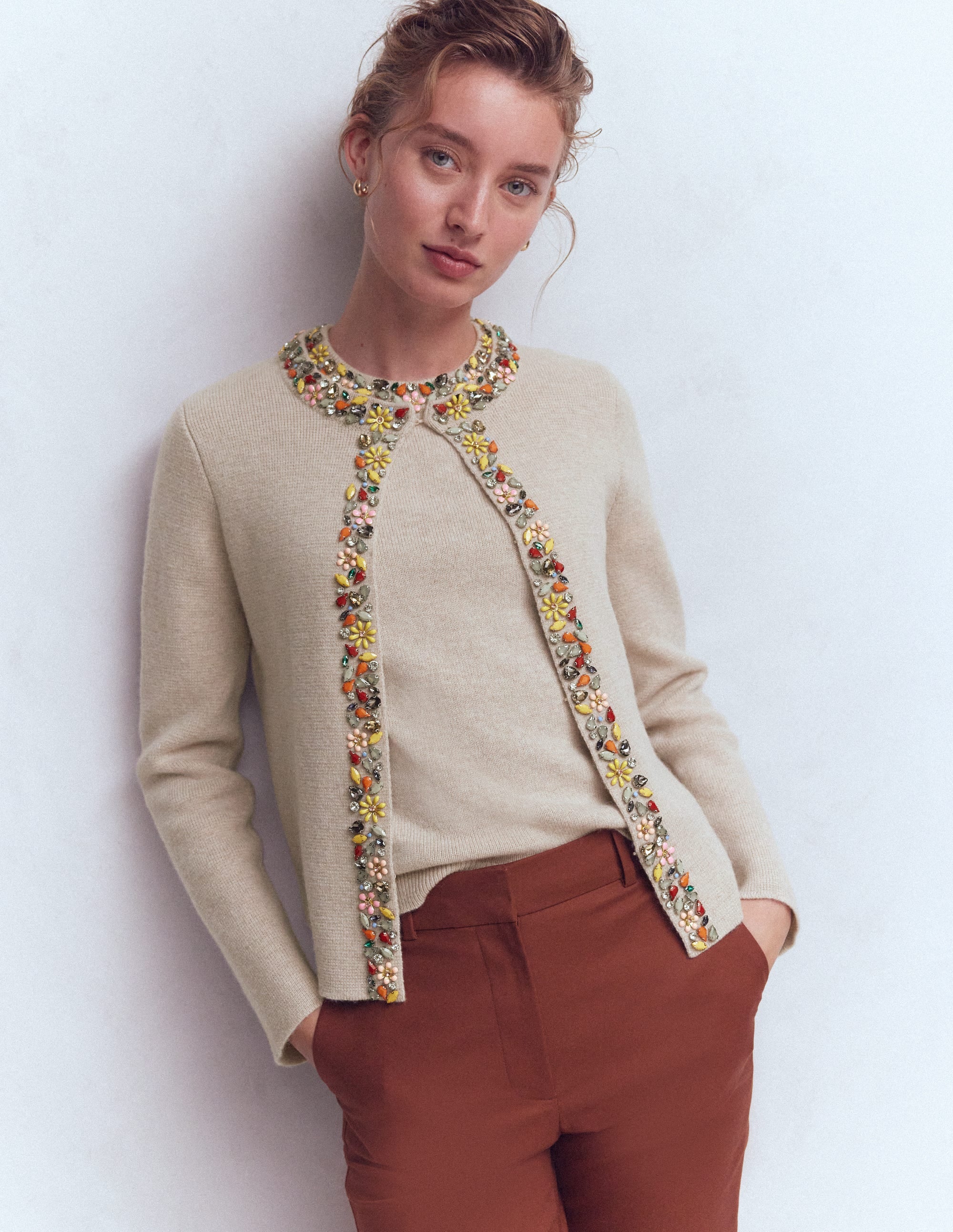 Embellished Knit Cardigan - Chinchilla Melange | Boden USA