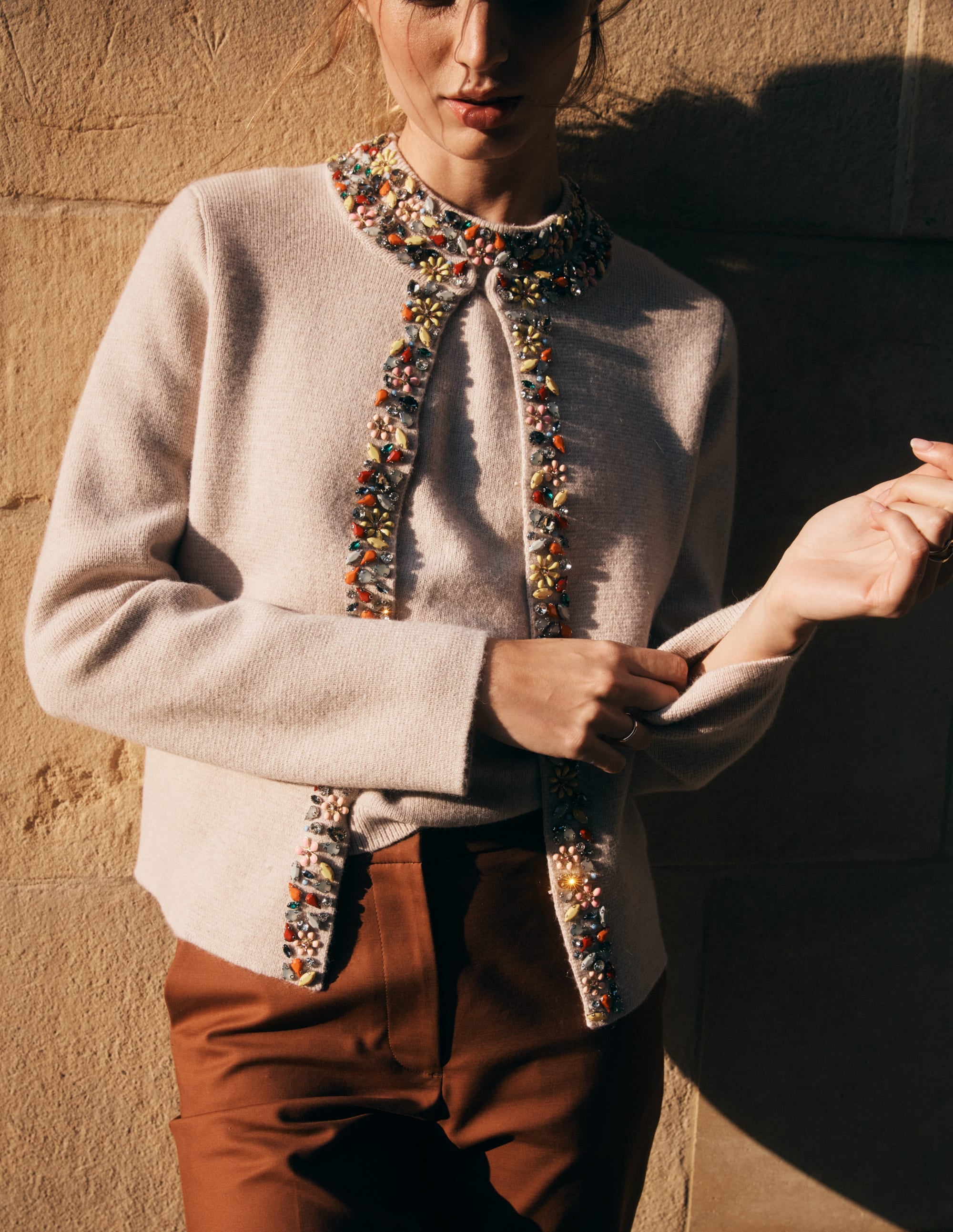 Embellished Knit Cardigan-Chinchilla Melange | Boden USA