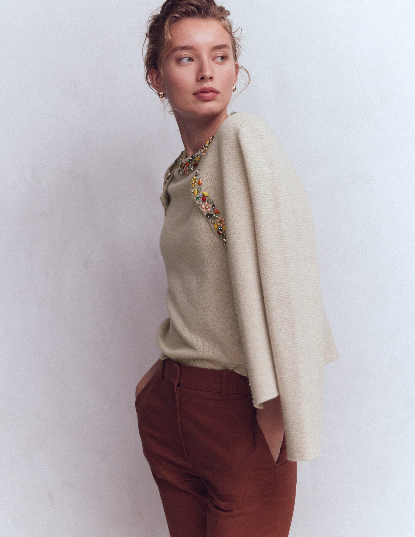 Embellished T-Shirt-Chinchilla Melange