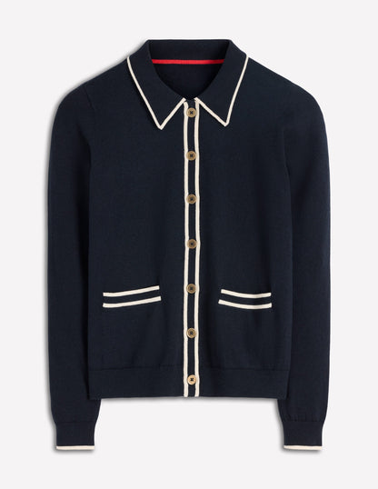 Liz Striped Collared Cardigan-Navy-5