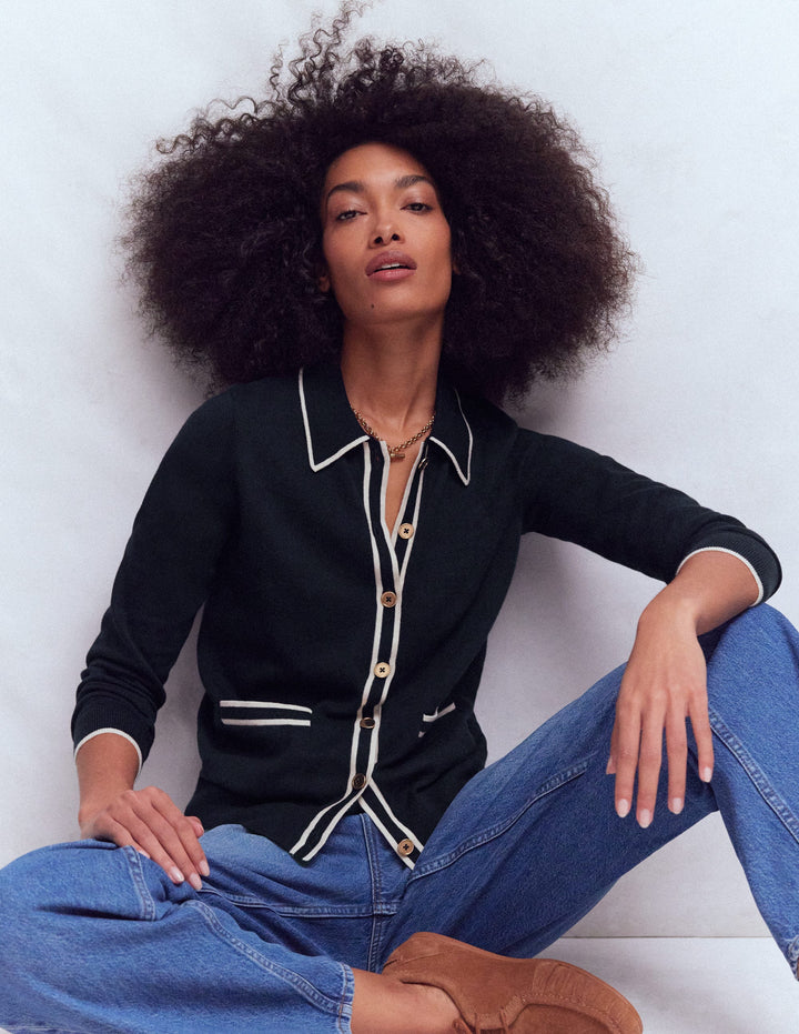 Liz Knitted Collared Cardigan-Navy