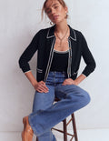 Liz Knitted Collared Cardigan-Navy