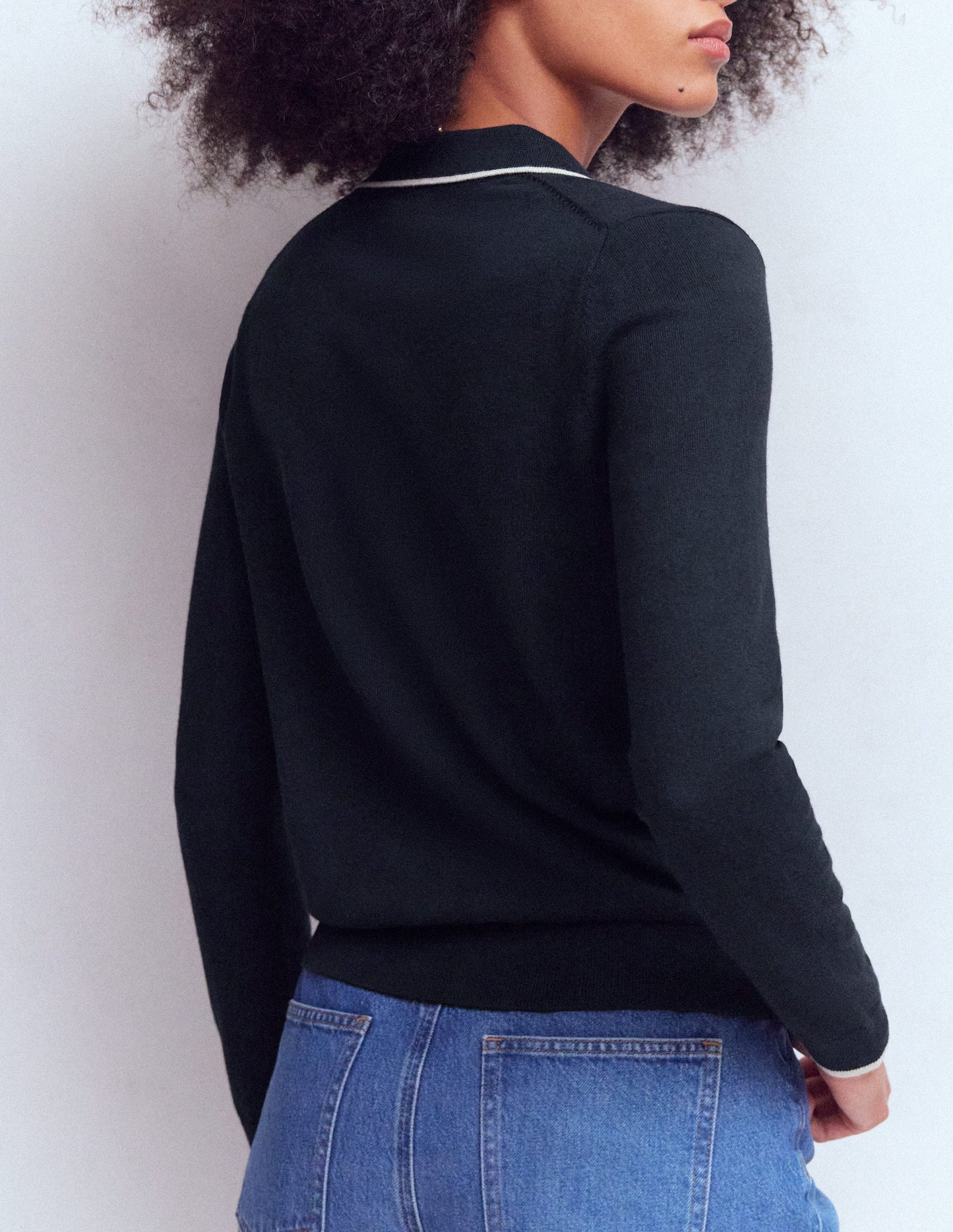 Liz Striped Collared Cardigan-Navy