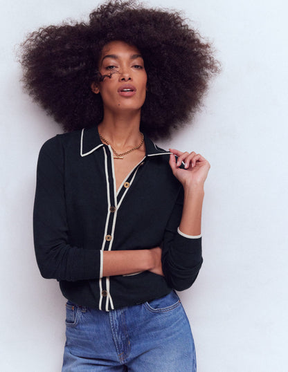 Liz Striped Collared Cardigan-Navy-4