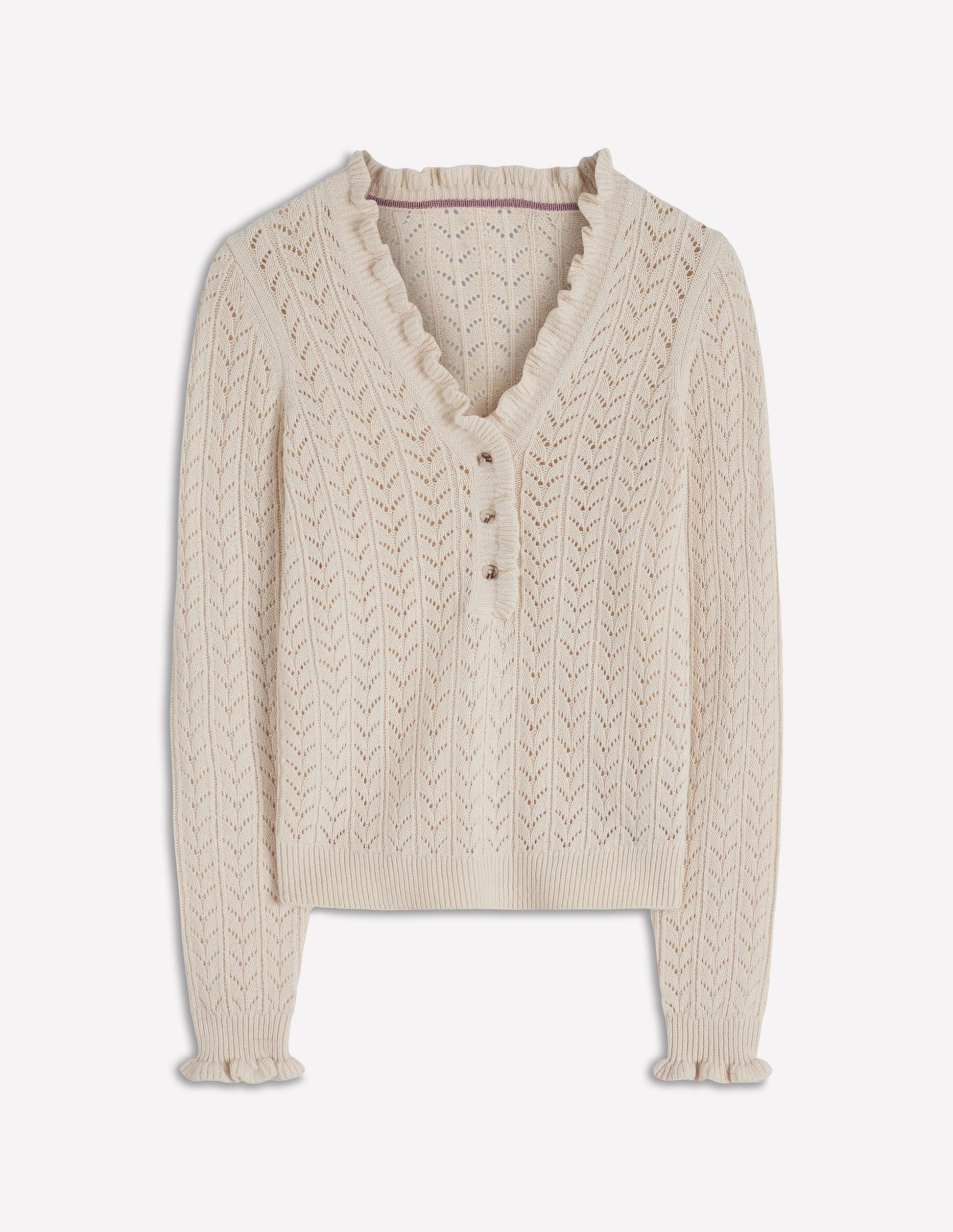 Eloise Frill Henley Jumper-Warm Ivory-6