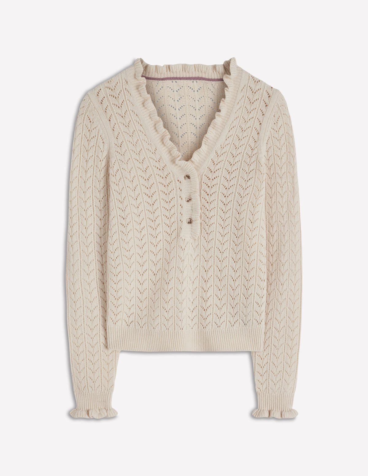 Eloise Frill Henley Jumper-Warm Ivory - Image 6
