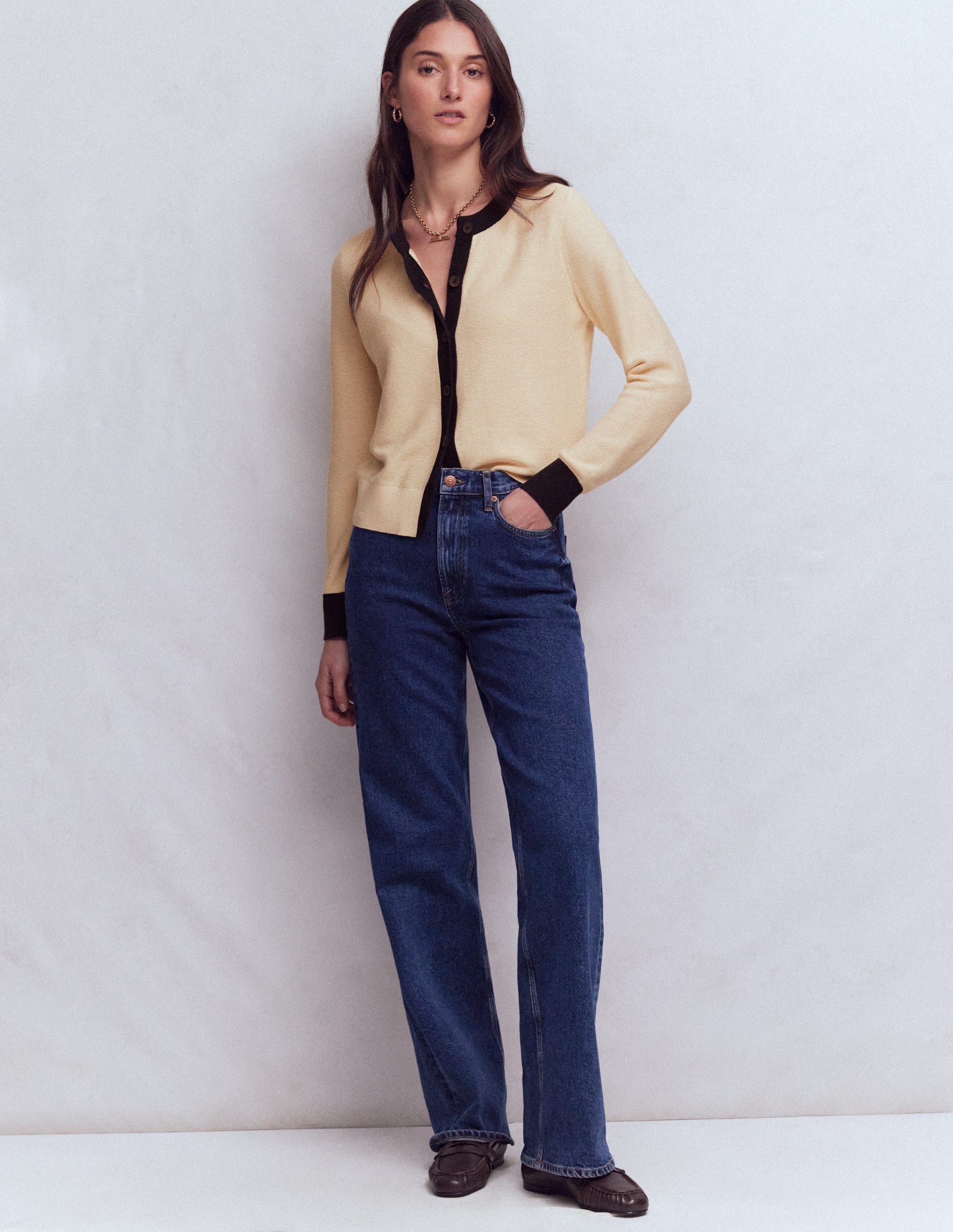 Grace Colour Block Cardigan-Warm Ivory - Image 1