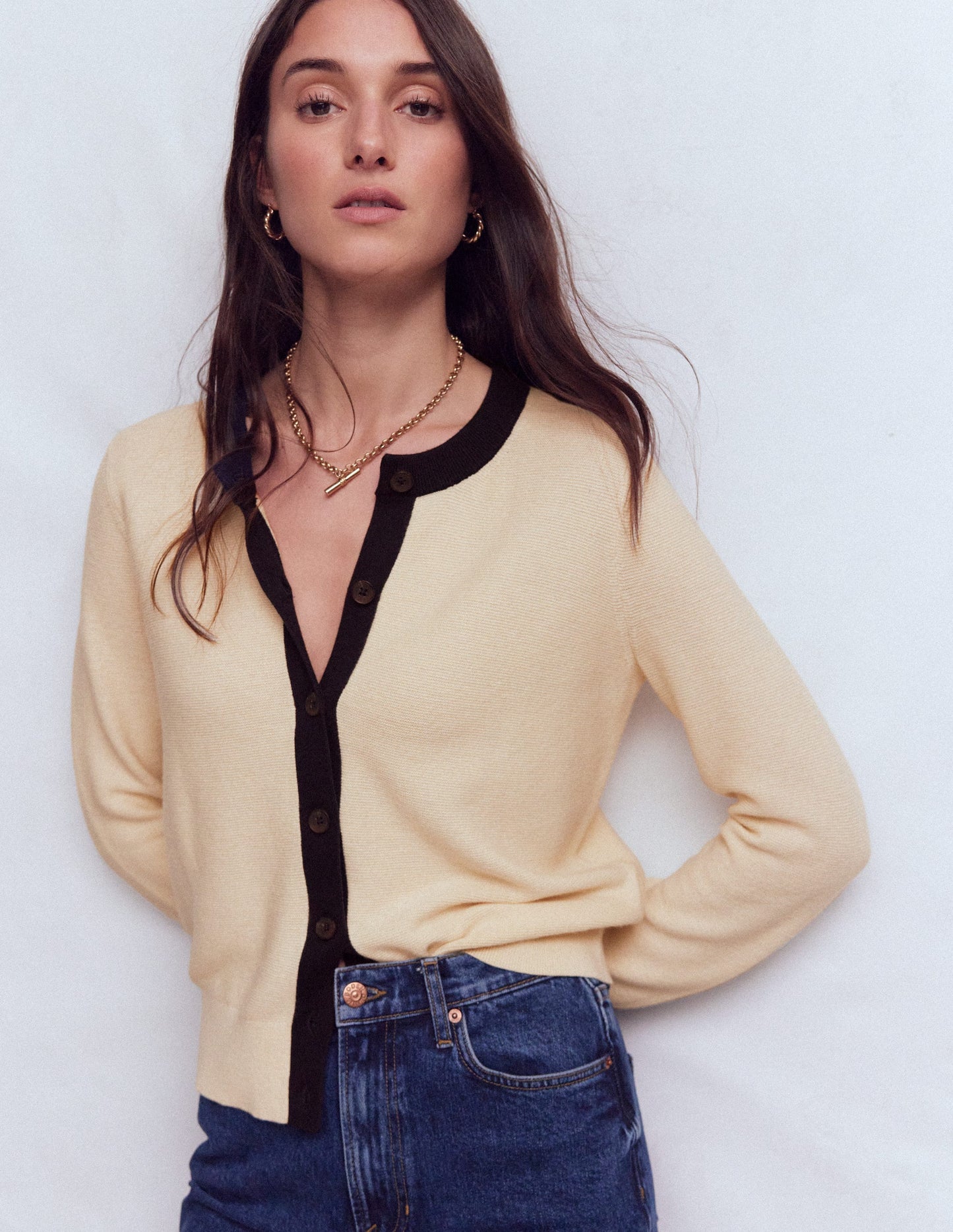Grace Colour Block Cardigan-Warm Ivory