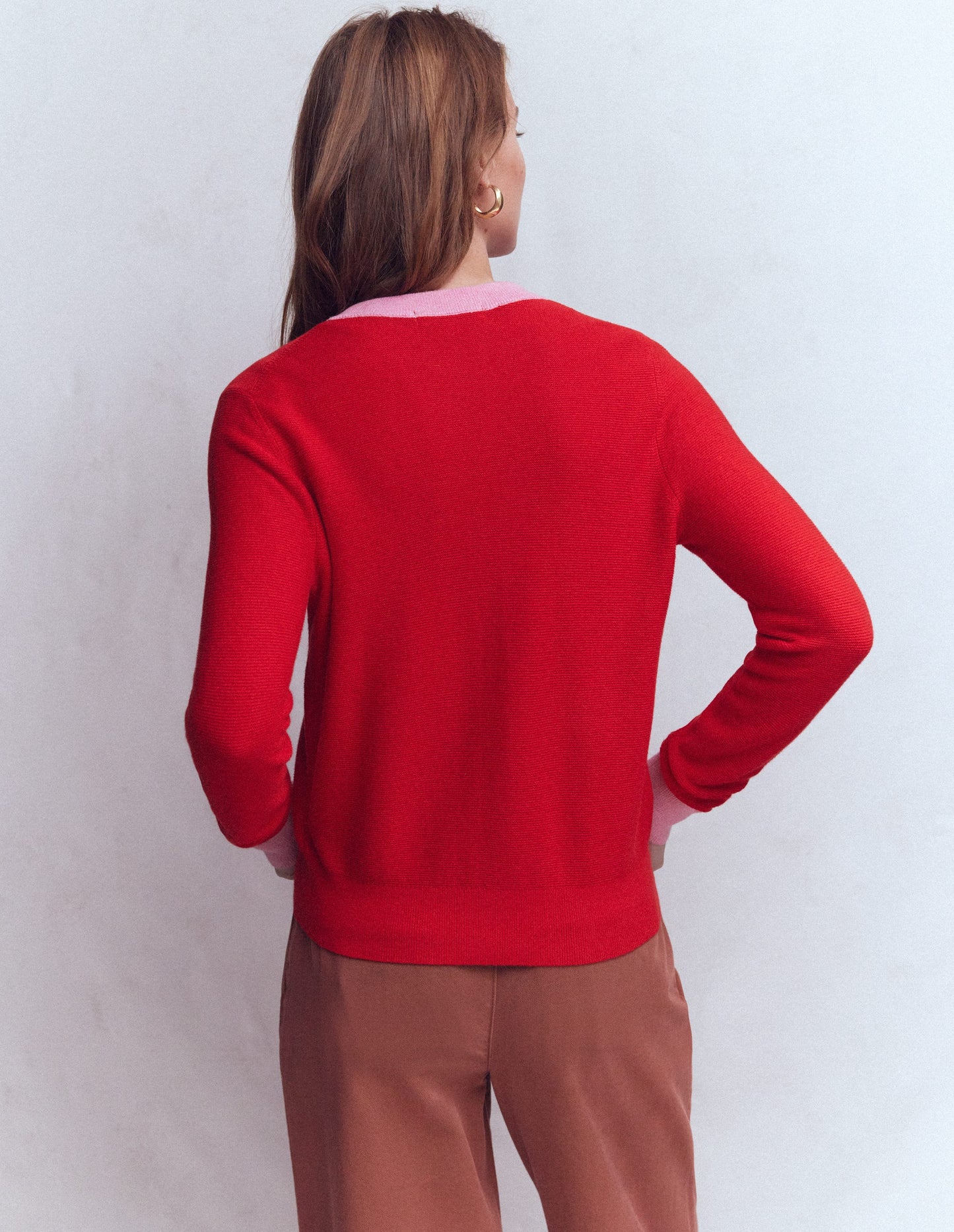 Grace Colour Block Cardigan-Bright Cherry