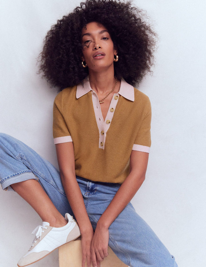 Grace Colour Block T-Shirt-Camel Melange
