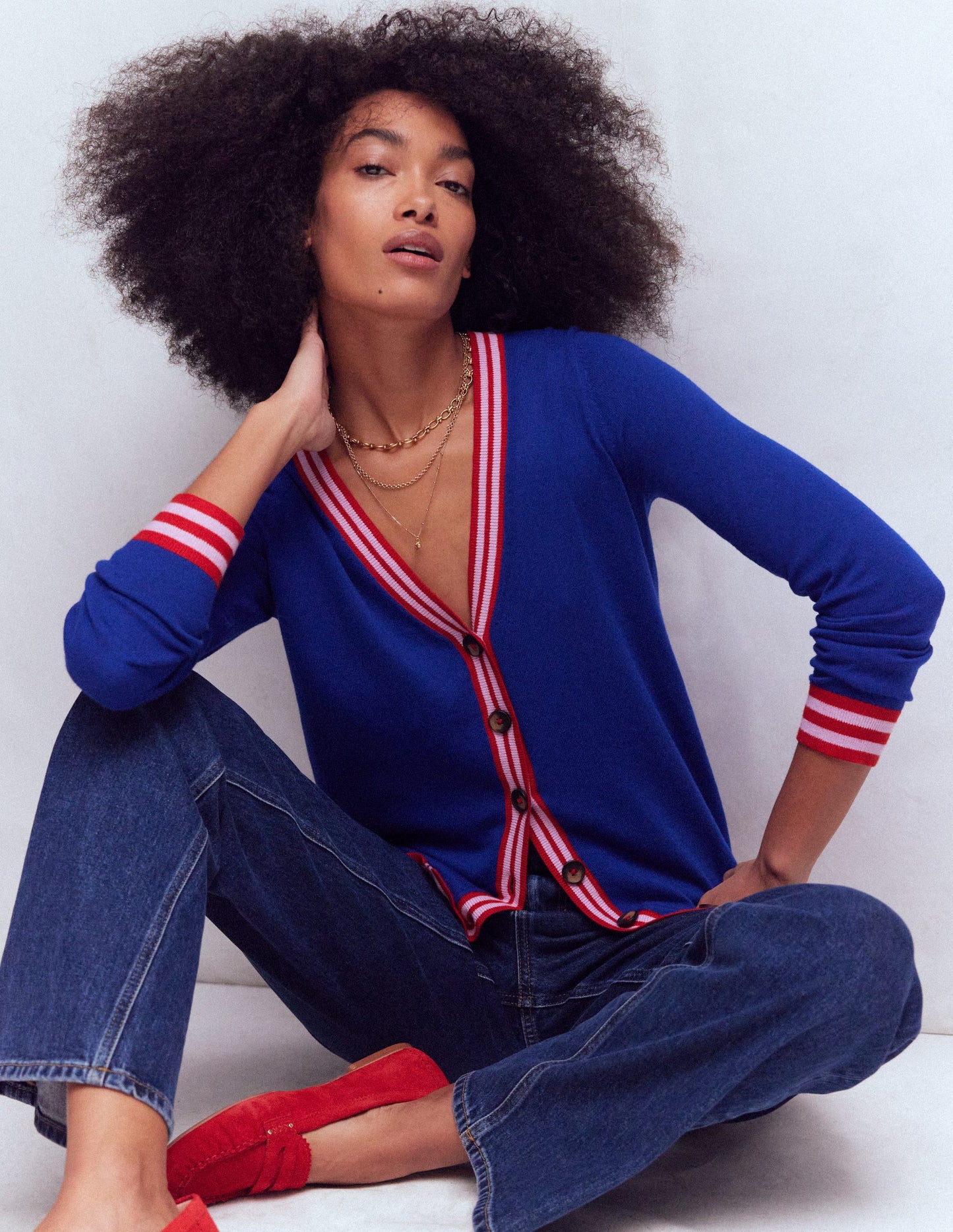 V Neck Longline Cardigan-Bright Blue