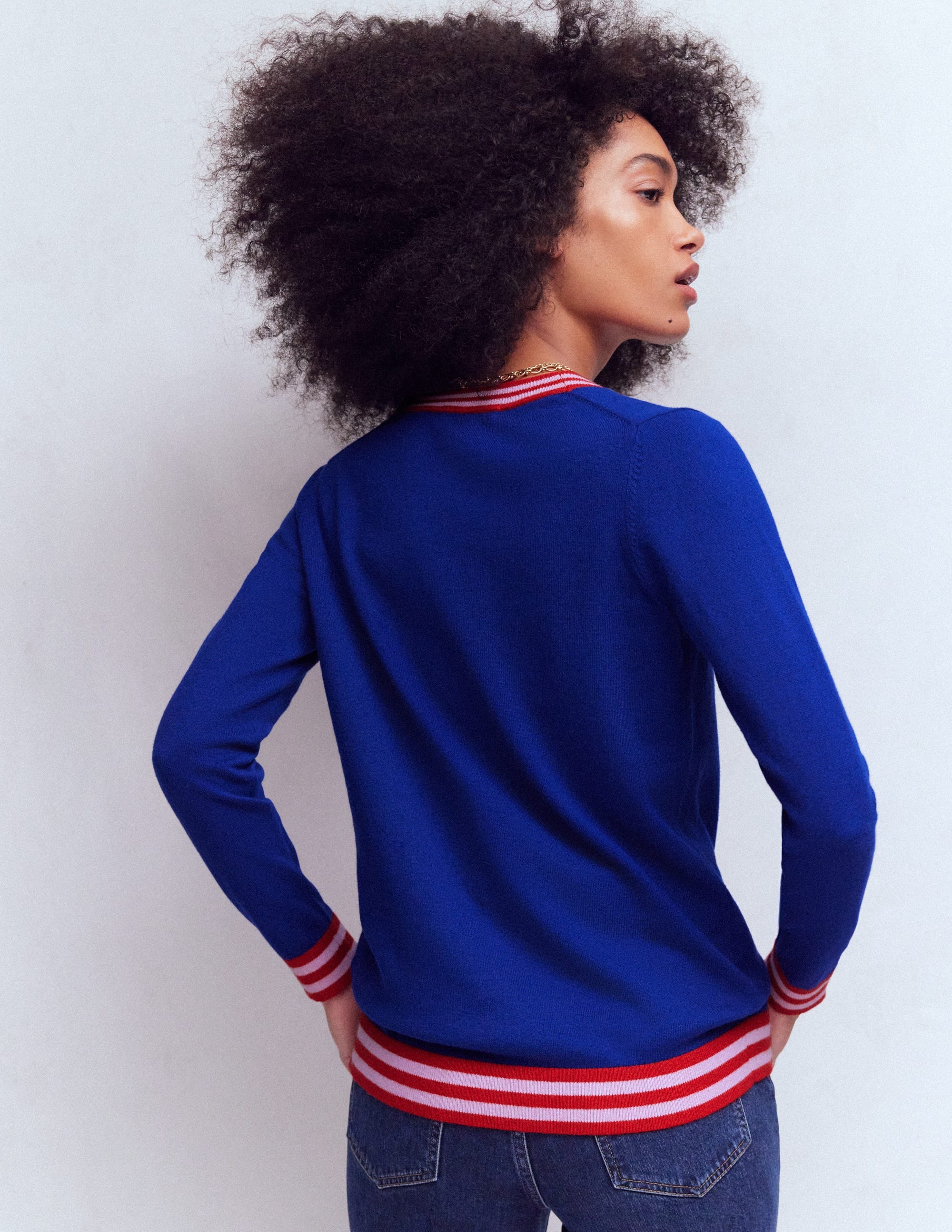 V Neck Longline Cardigan-Bright Blue - Image 3