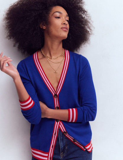 V Neck Longline Cardigan-Bright Blue-4