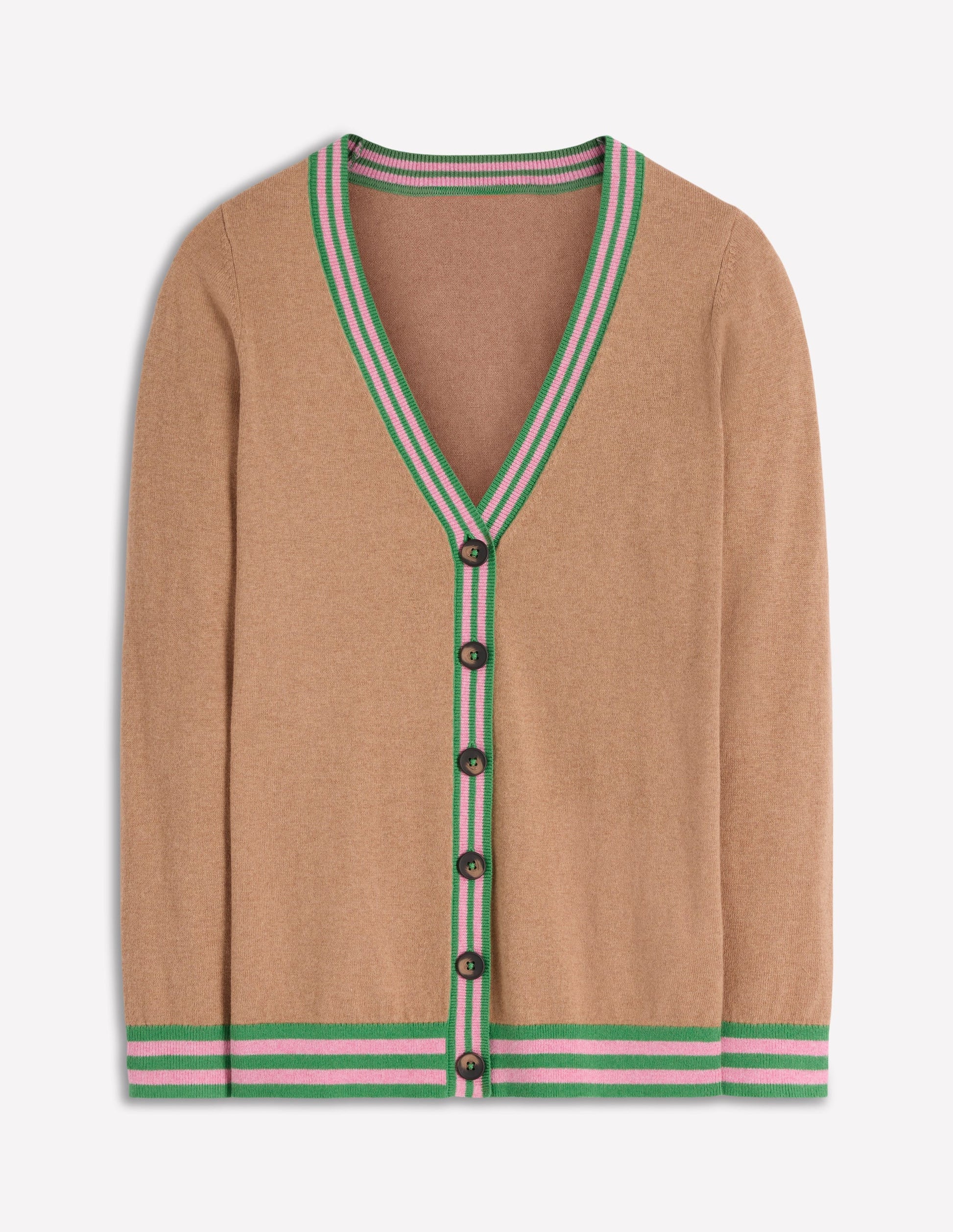 V Neck Longline Cardigan-Camel Melange-8