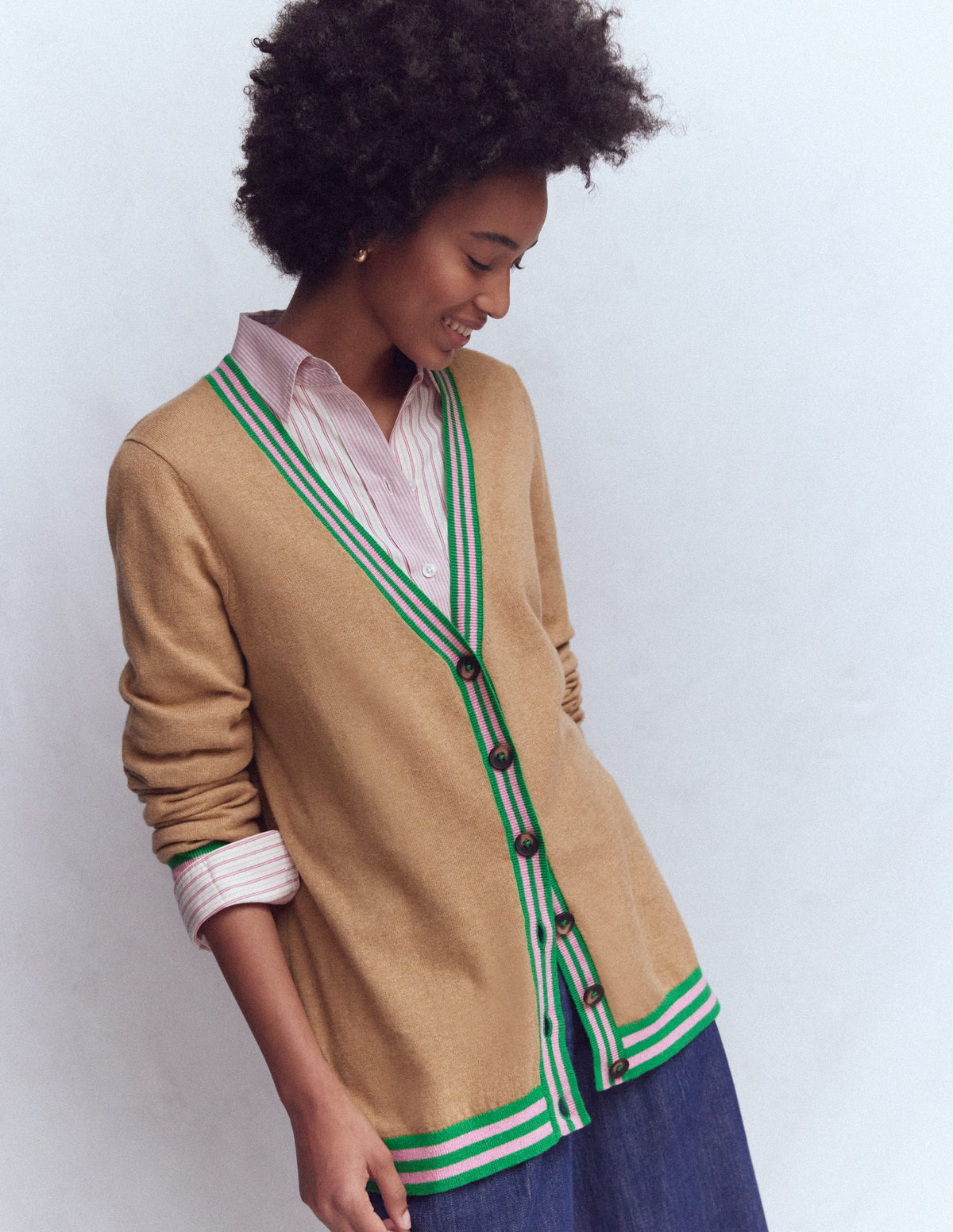 V Neck Longline Cardigan-Camel Melange - Image 1
