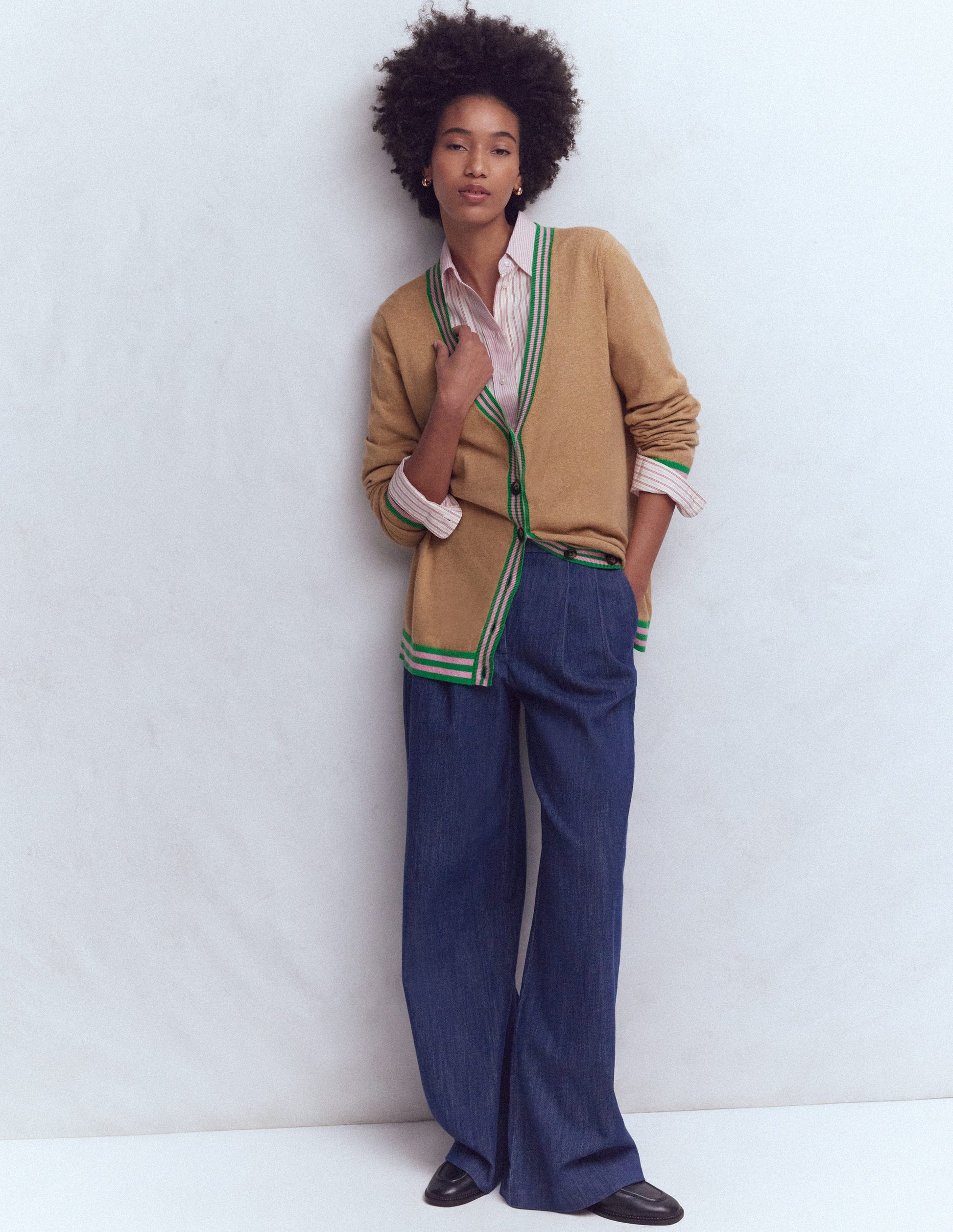 V Neck Longline Cardigan-Camel Melange-5