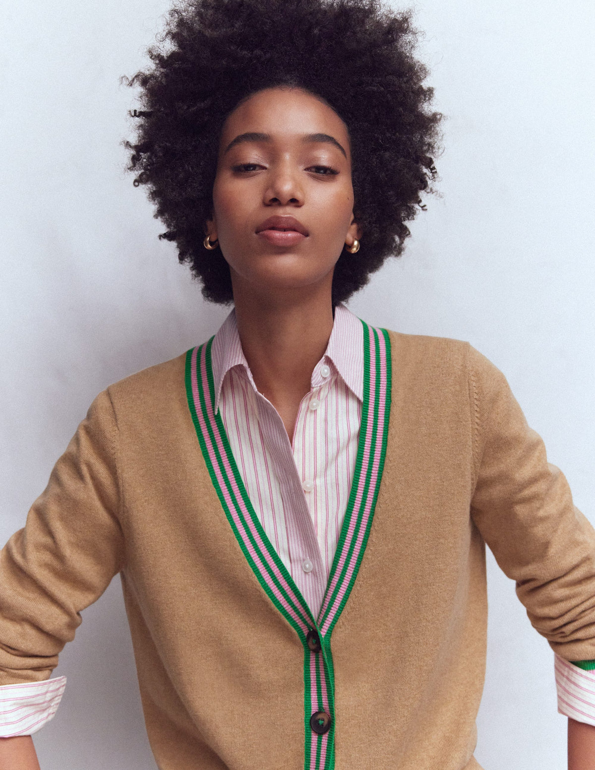 V Neck Longline Cardigan-Camel Melange - Image 5