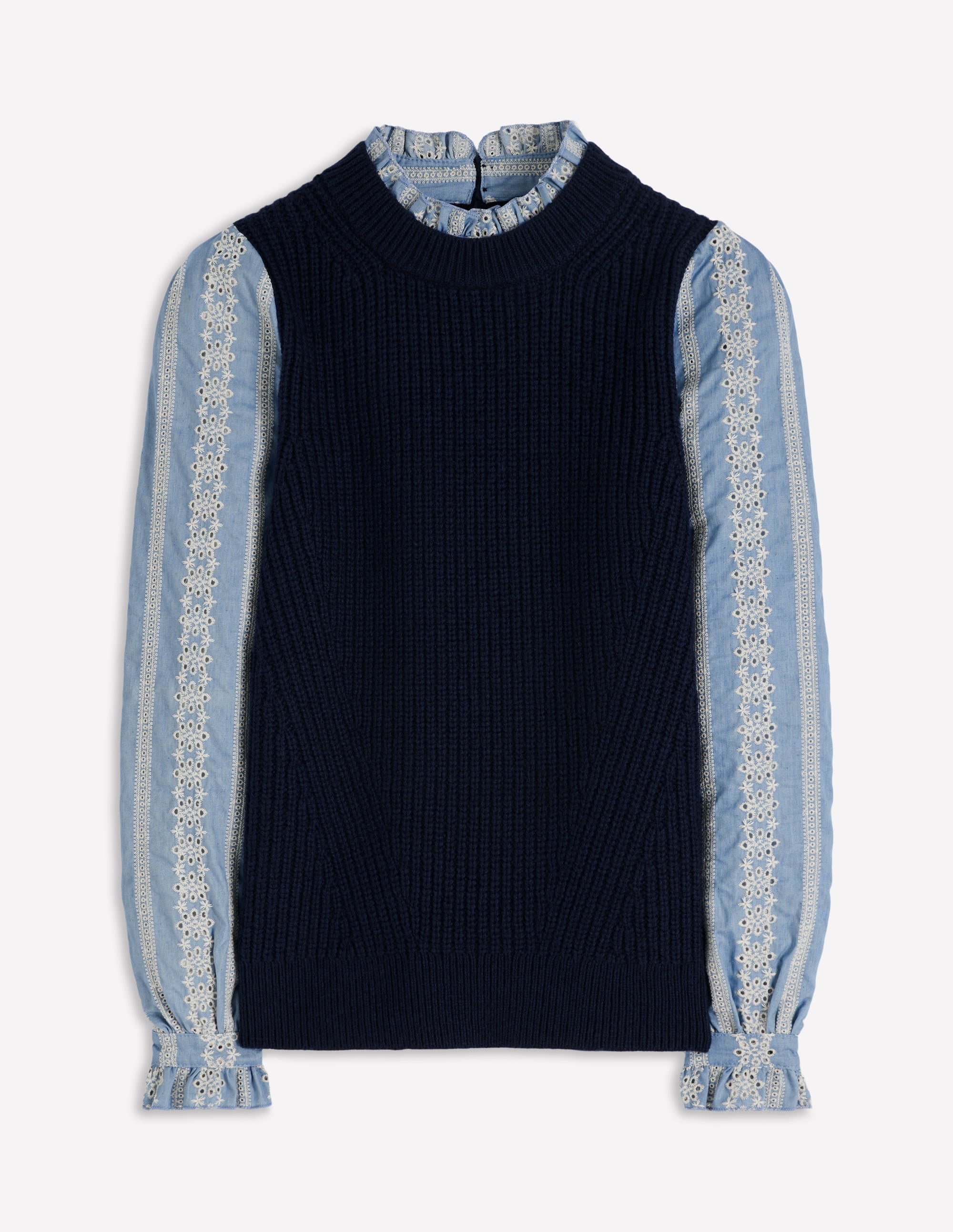 Knit and Woven Mix Jumper-Navy - Image 6