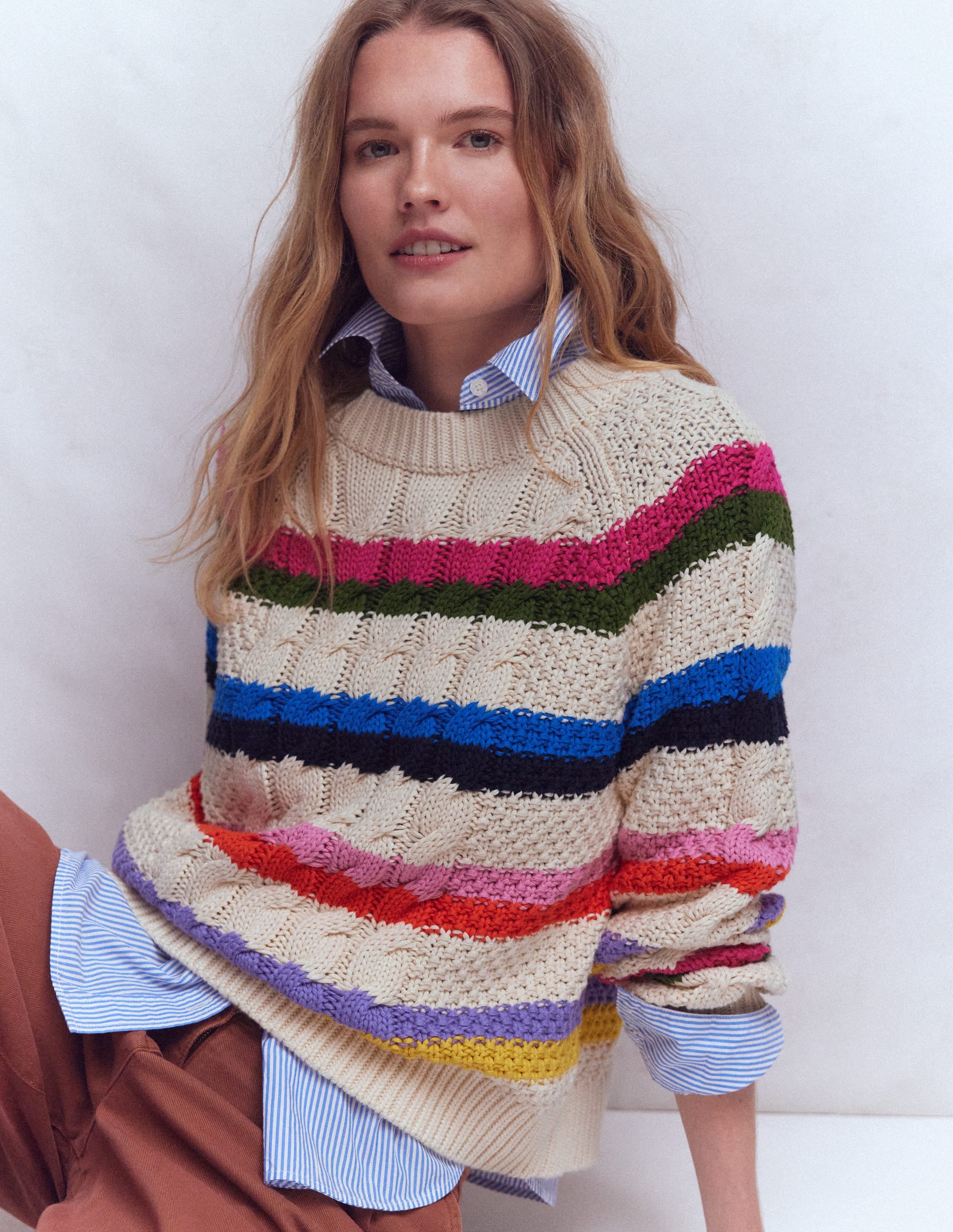 Cotton Cable Jumper - Warm Ivory, Rainbow | Boden USA