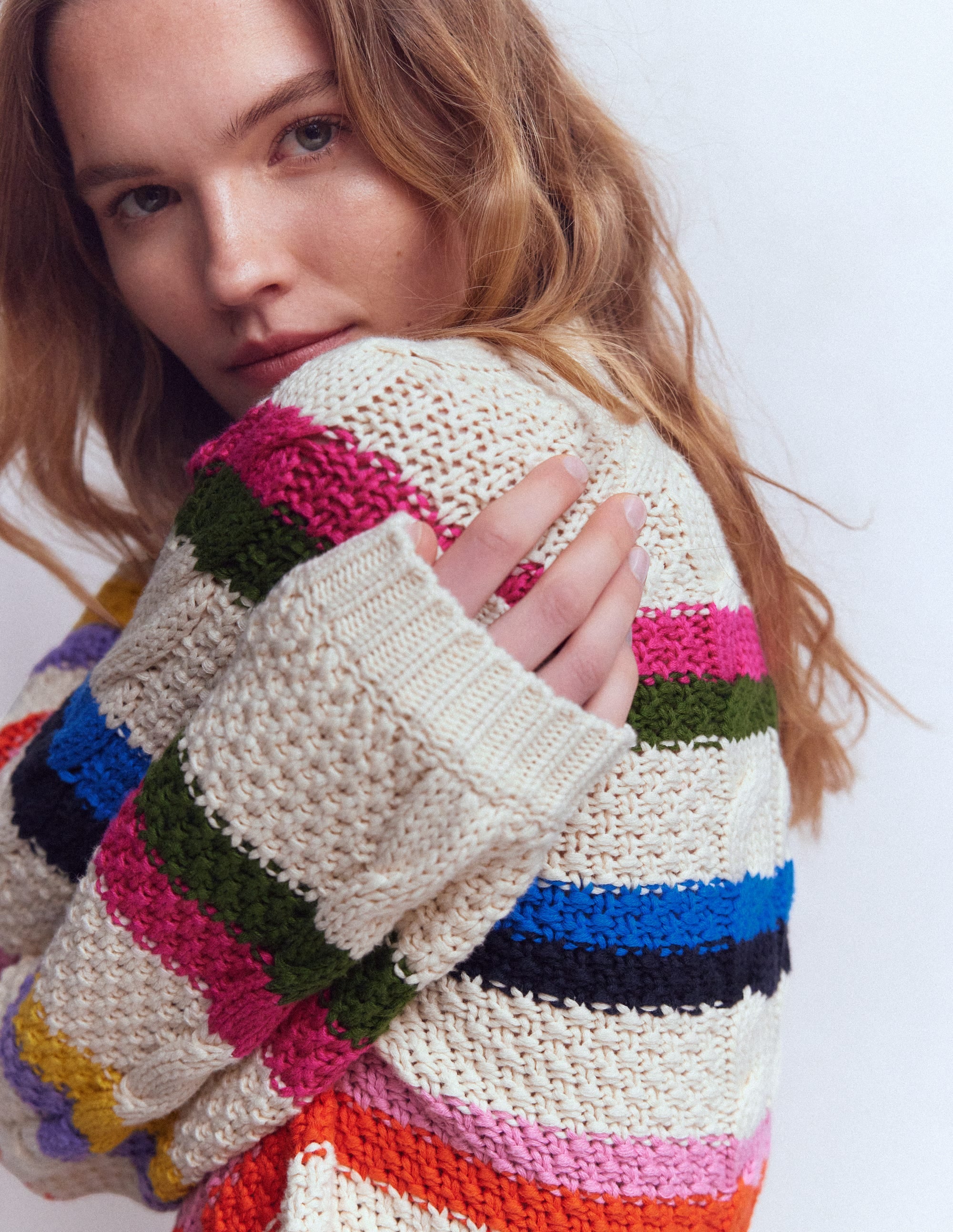 Cotton Cable Jumper - Warm Ivory, Rainbow | Boden USA