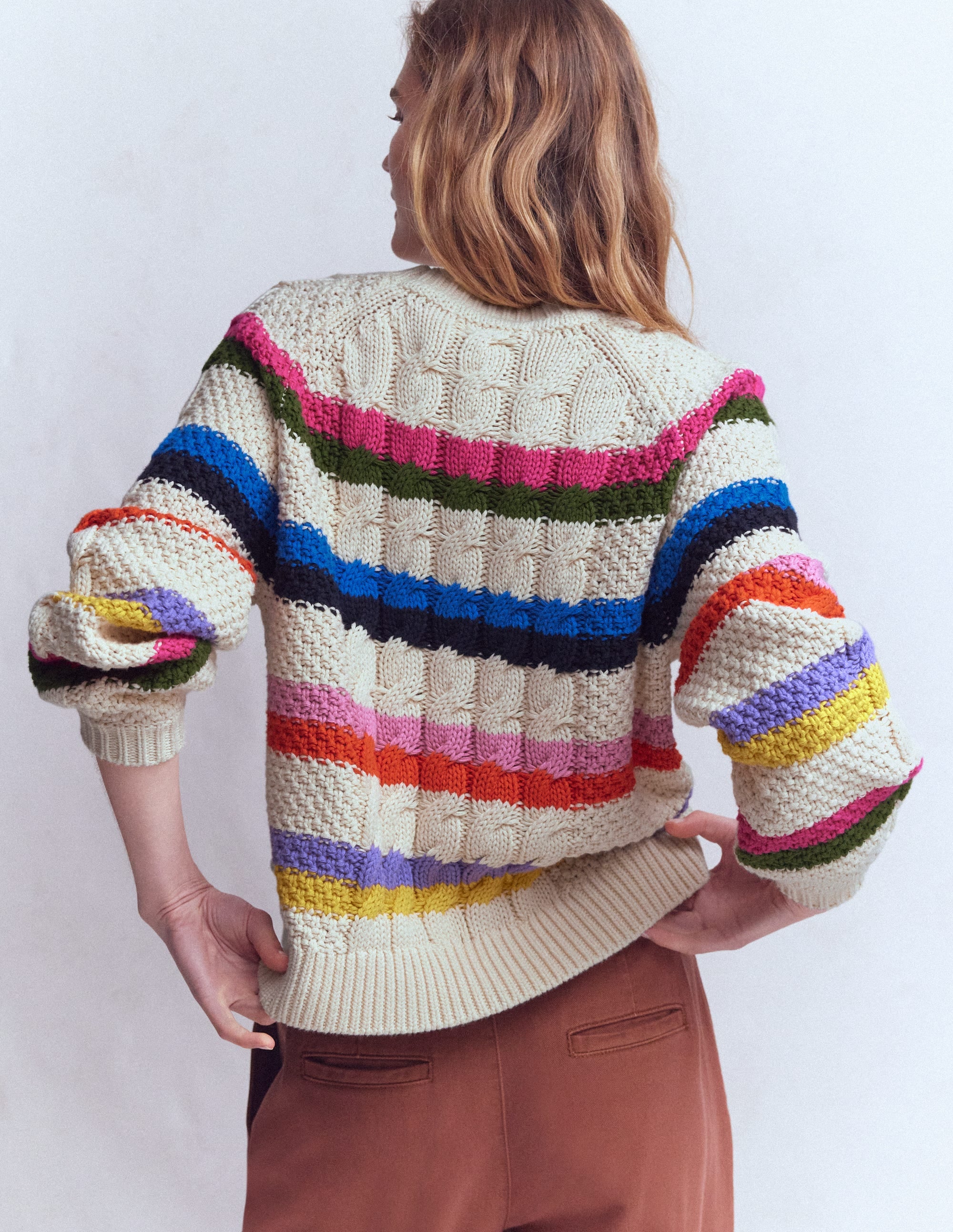 Cotton Cable Jumper - Warm Ivory, Rainbow | Boden USA