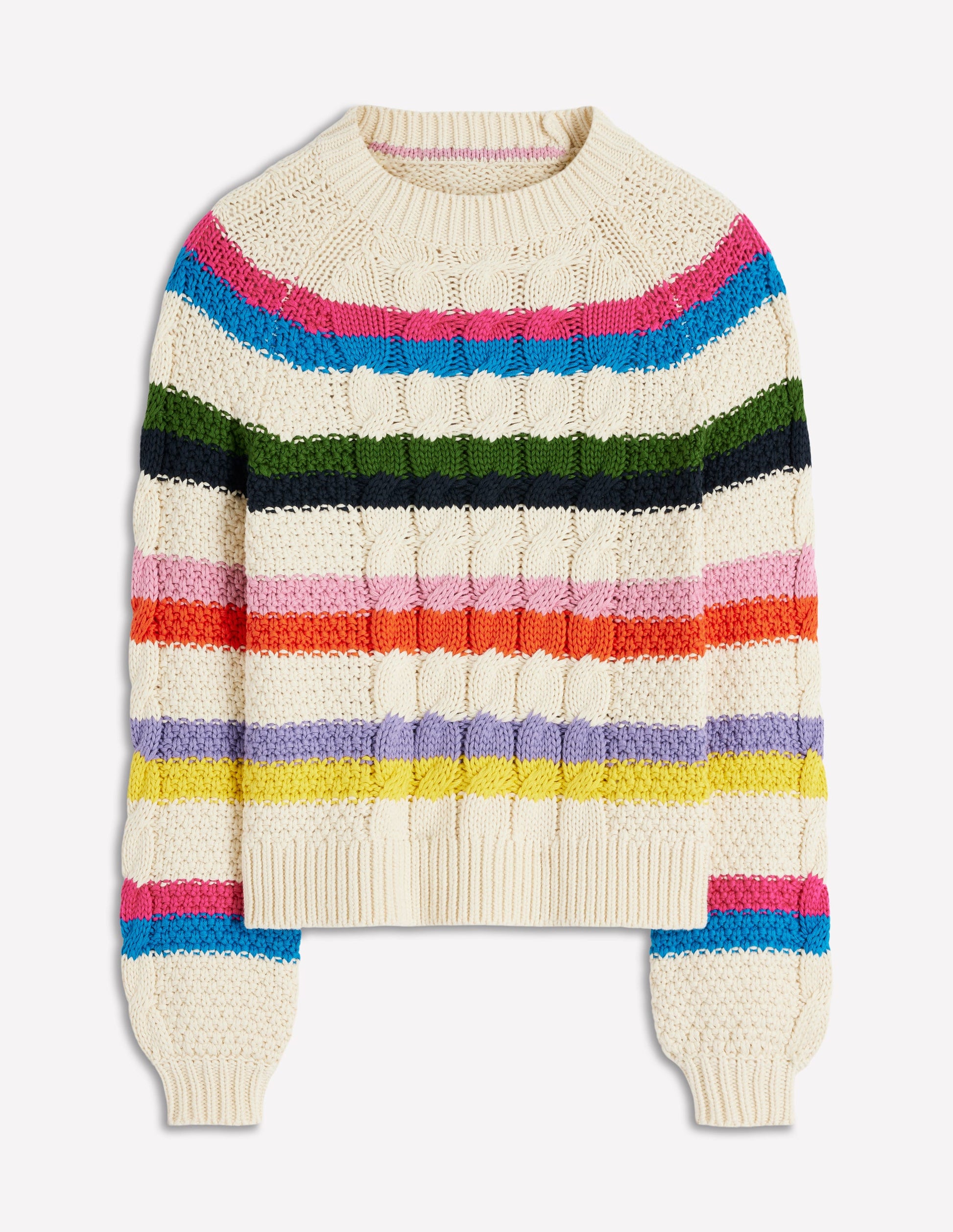 Cotton Cable Jumper-Warm Ivory, Rainbow-6