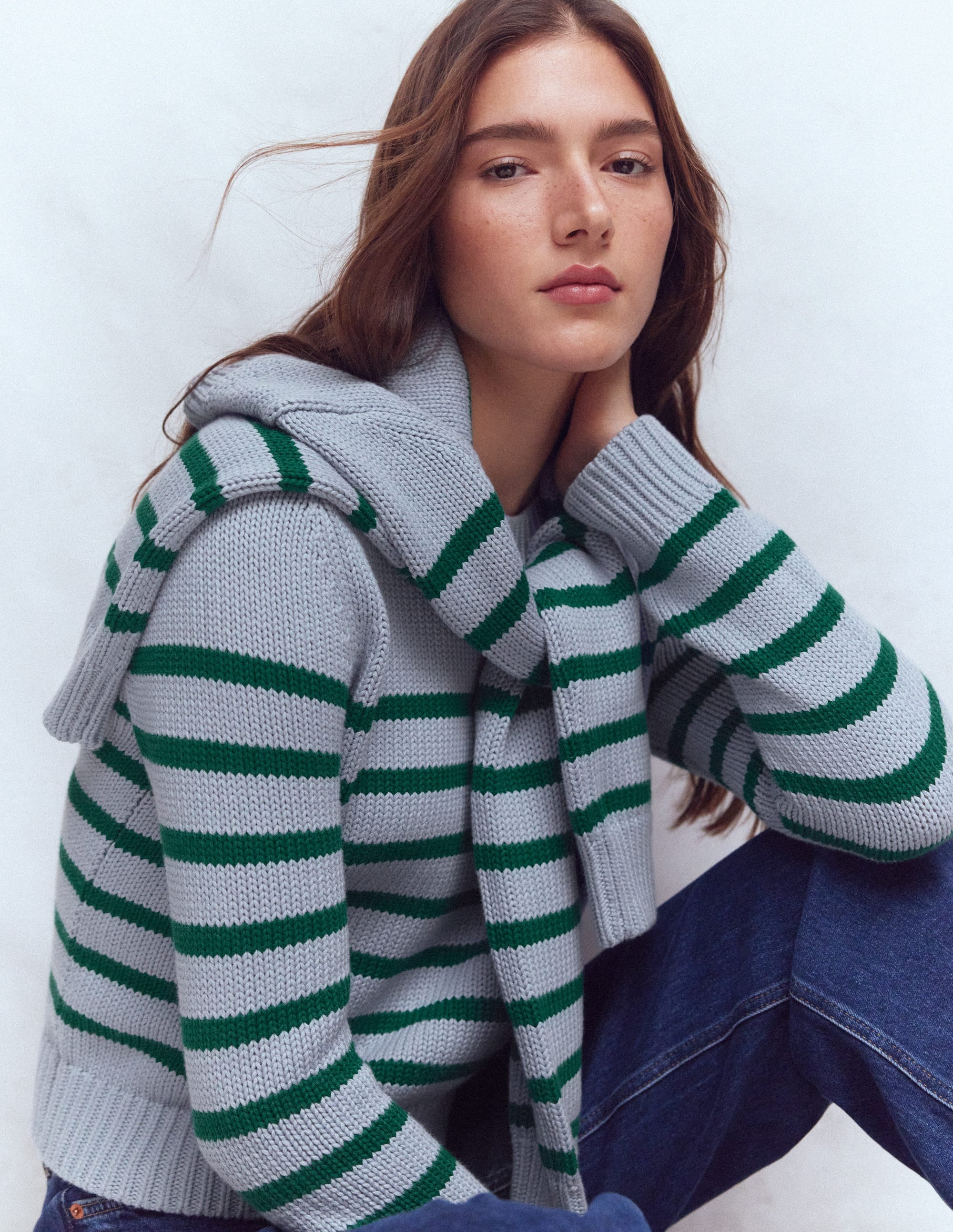 Lucy Chunky Cotton Sweater-Blue/ Green - Image 1