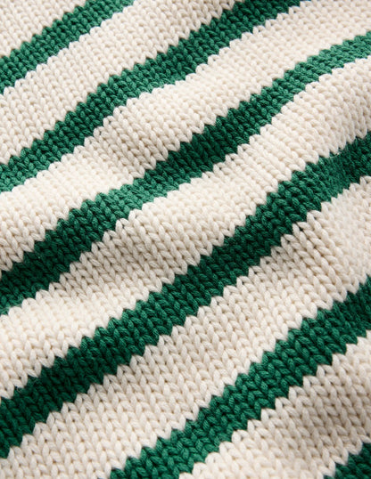 Lucy Chunky Cotton Sweater-Ivory and Jewel Green Stripe-6