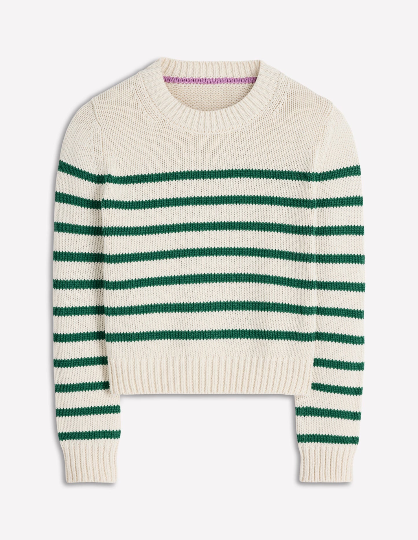Lucy Chunky Cotton Sweater-Ivory and Jewel Green Stripe