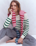 Lucy Chunky Cotton Sweater-Ivory and Jewel Green Stripe