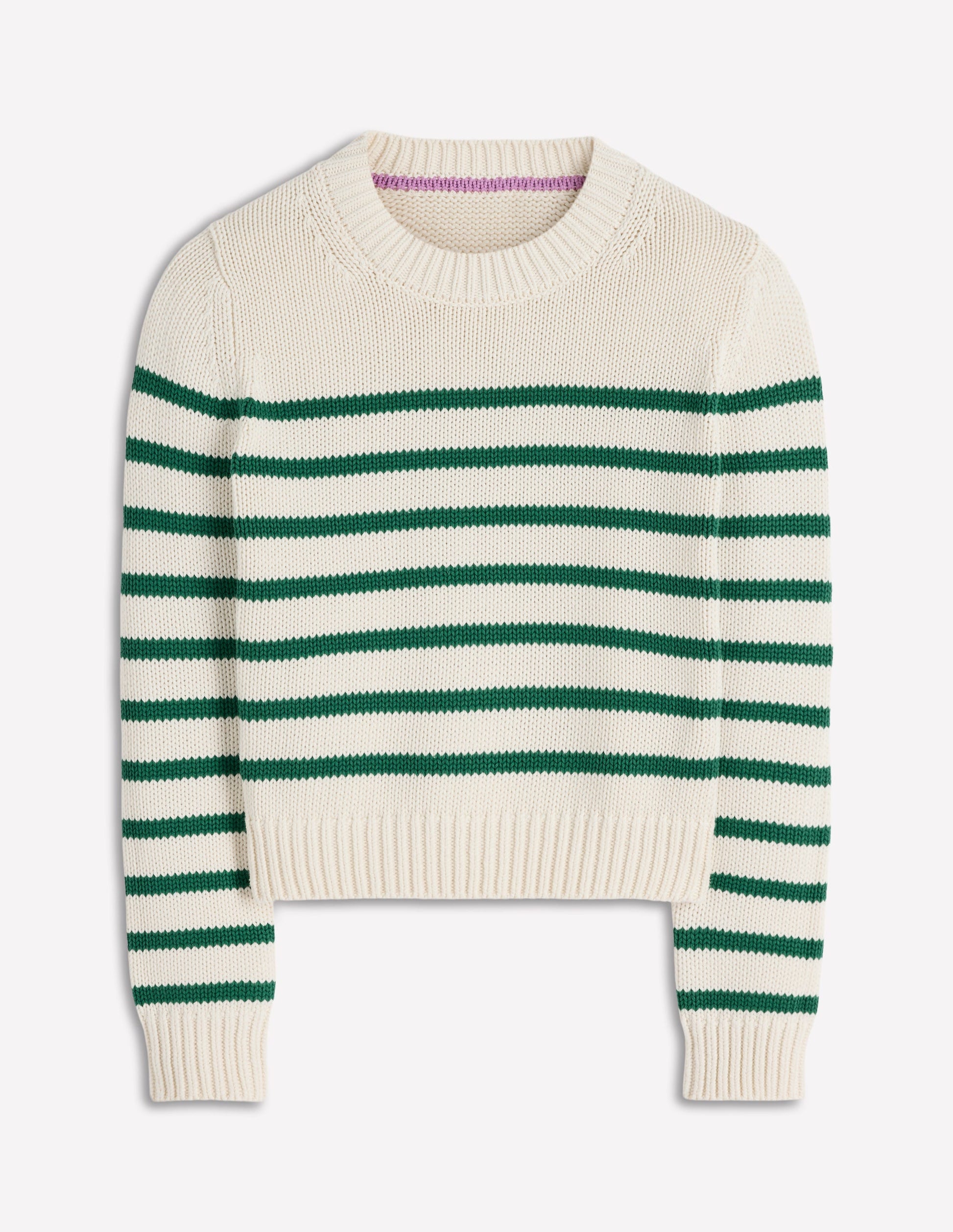 Lucy Chunky Cotton Sweater-Ivory and Jewel Green Stripe-5