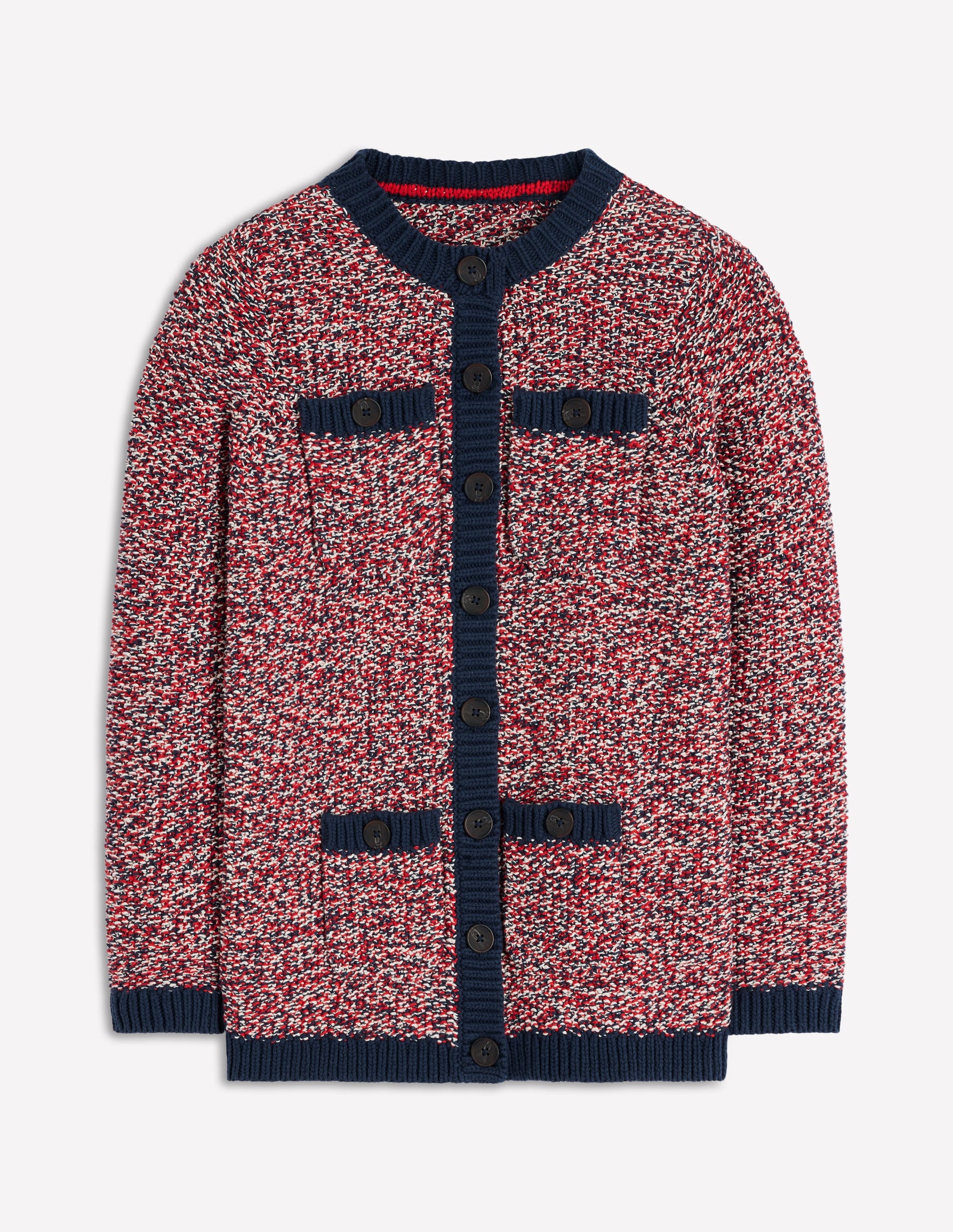Textured Marl Cardigan-Navy/ Red Marl-6