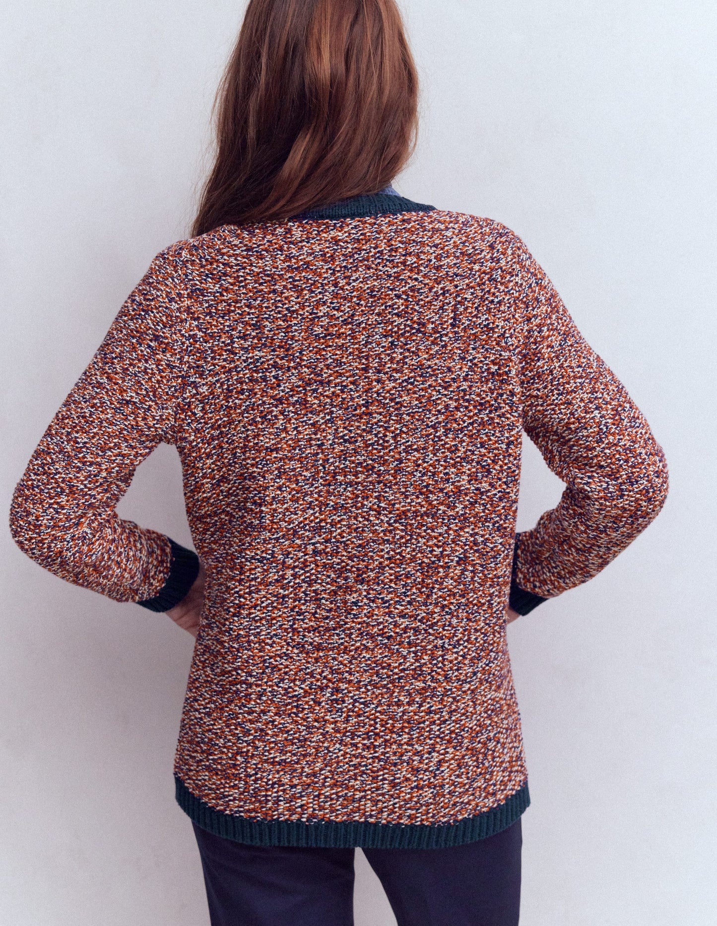 Textured Marl Cardigan-Navy/ Red Marl