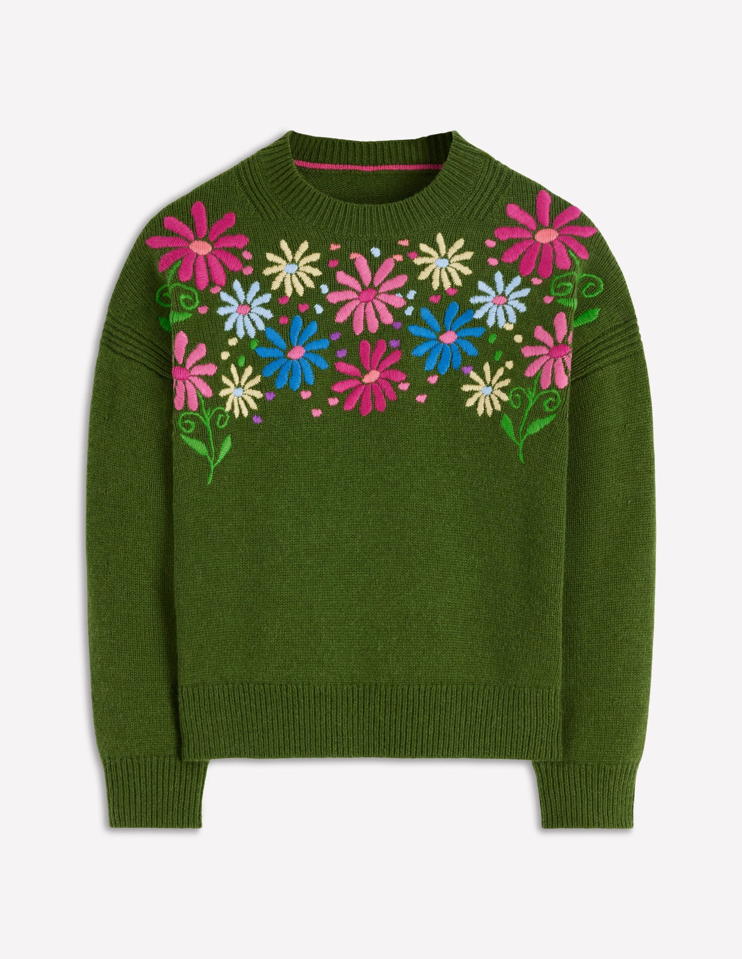 Isa Embroidered Sweater-Herb Garden, Green Flowers