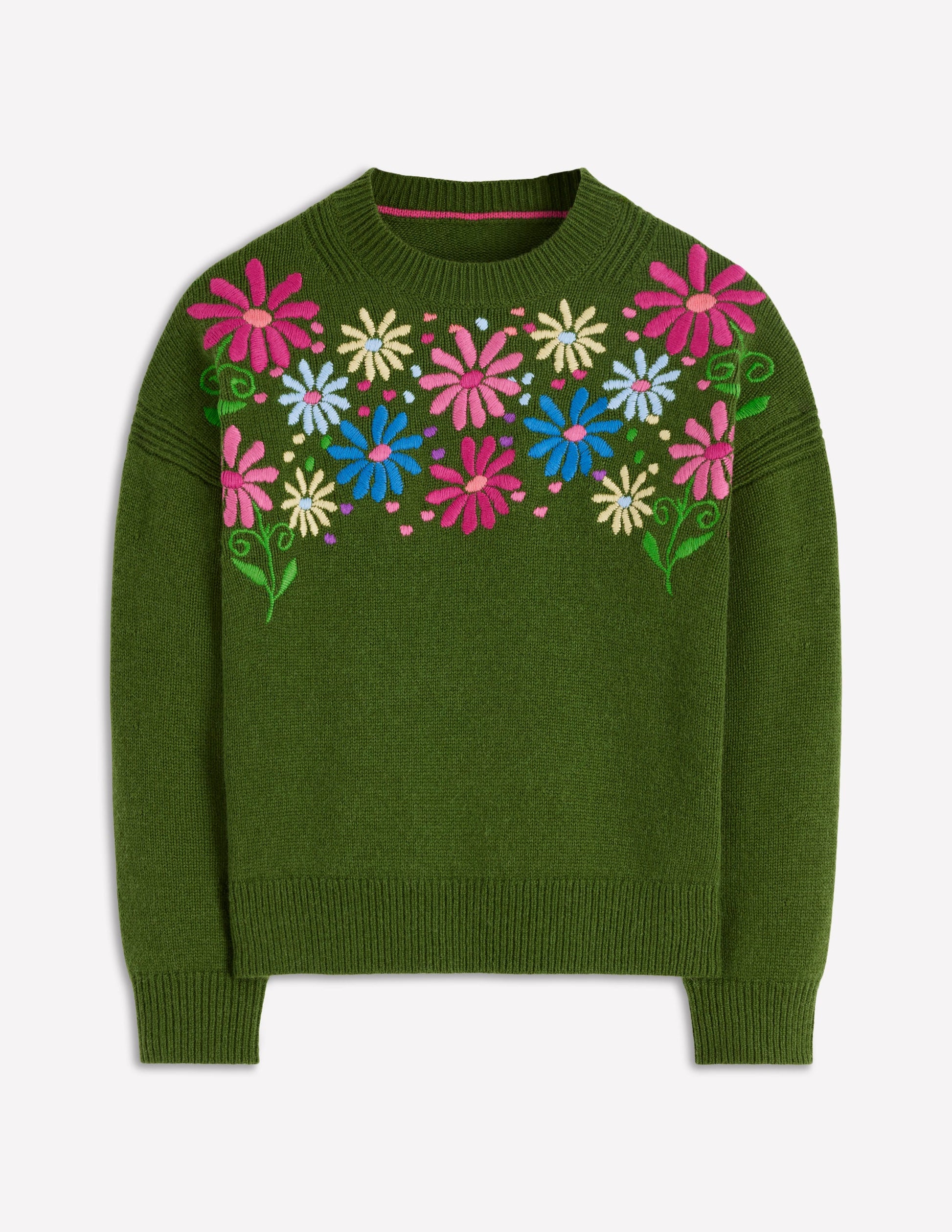 Isa Embroidered Sweater-Herb Garden, Green Flowers-6