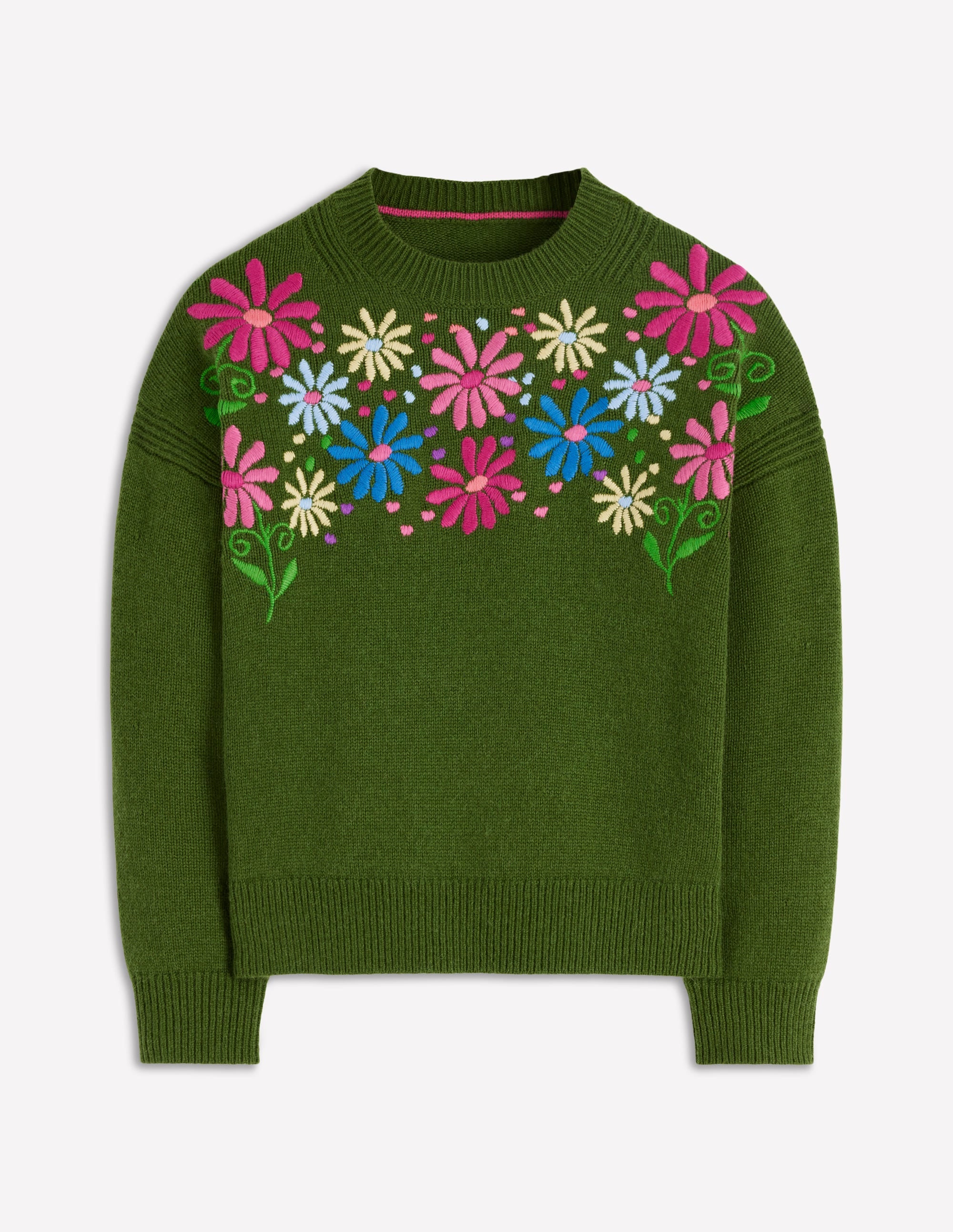 Isa Embroidered Sweater-Herb Garden, Green Flowers - Image 6