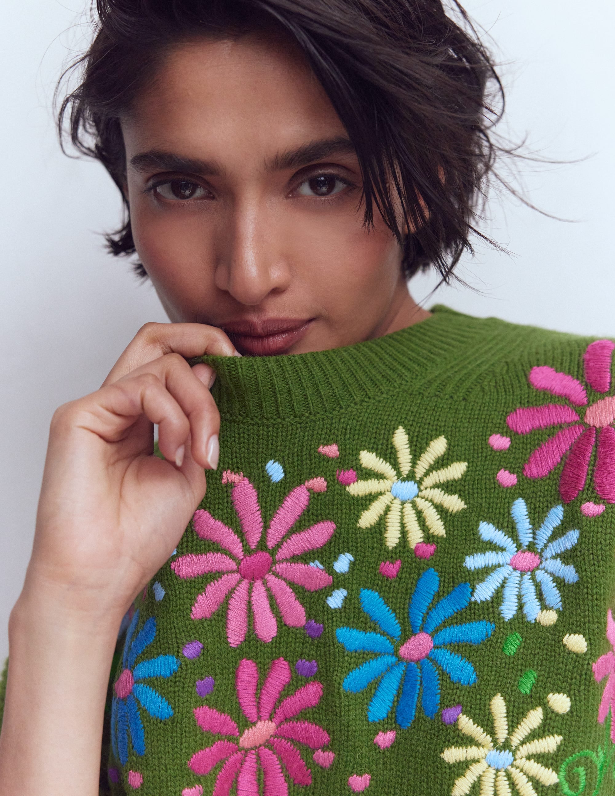 Isa Embroidered Sweater-Herb Garden, Green Flowers | Boden USA