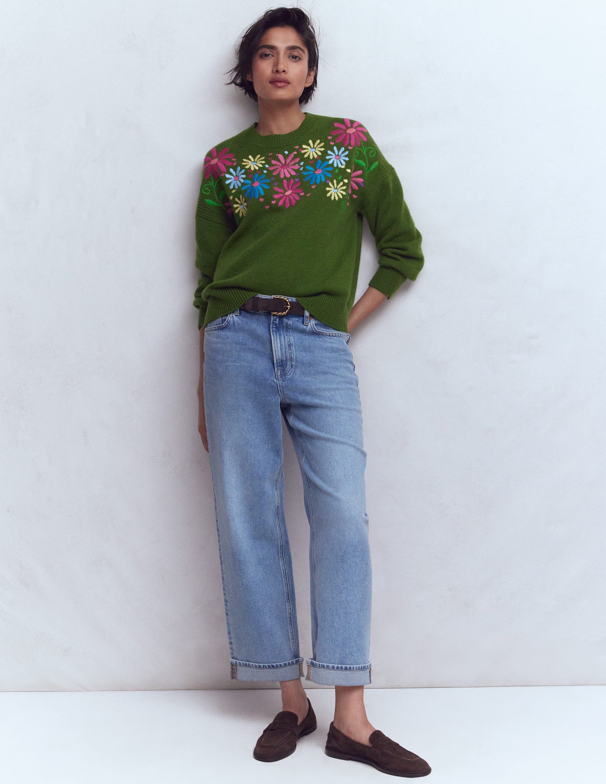 Isa Embroidered Sweater-Herb Garden, Green Flowers-4