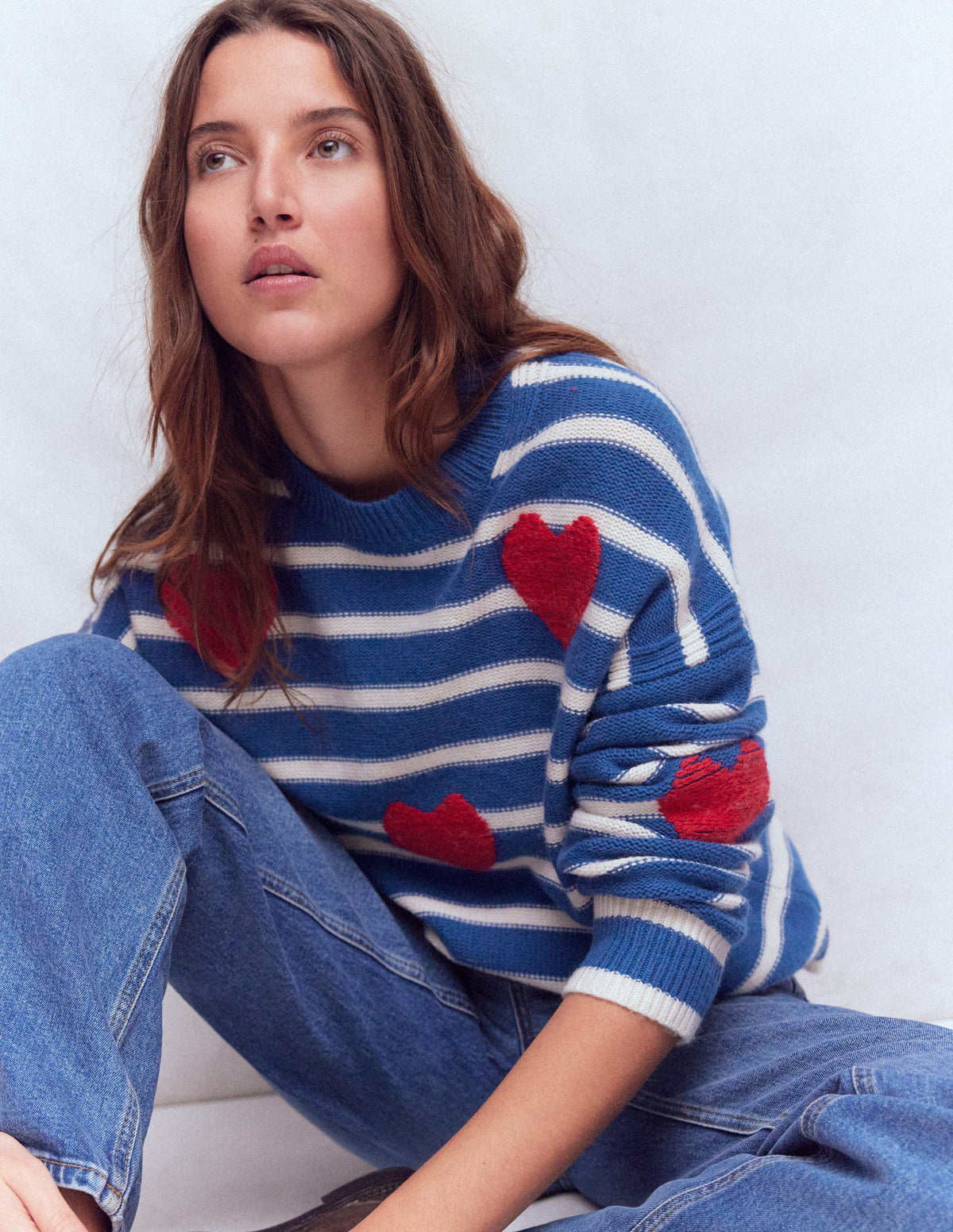 Isa Embroidered Sweater-Delft Blue Hearts - Image 1