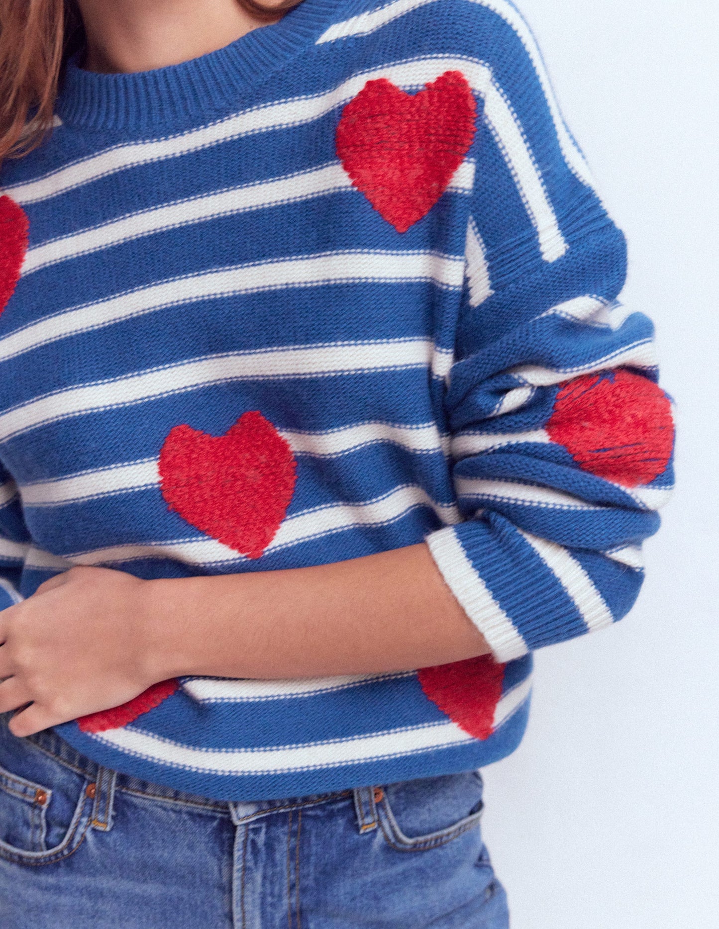 Isa Embroidered Sweater-Delft Blue Hearts