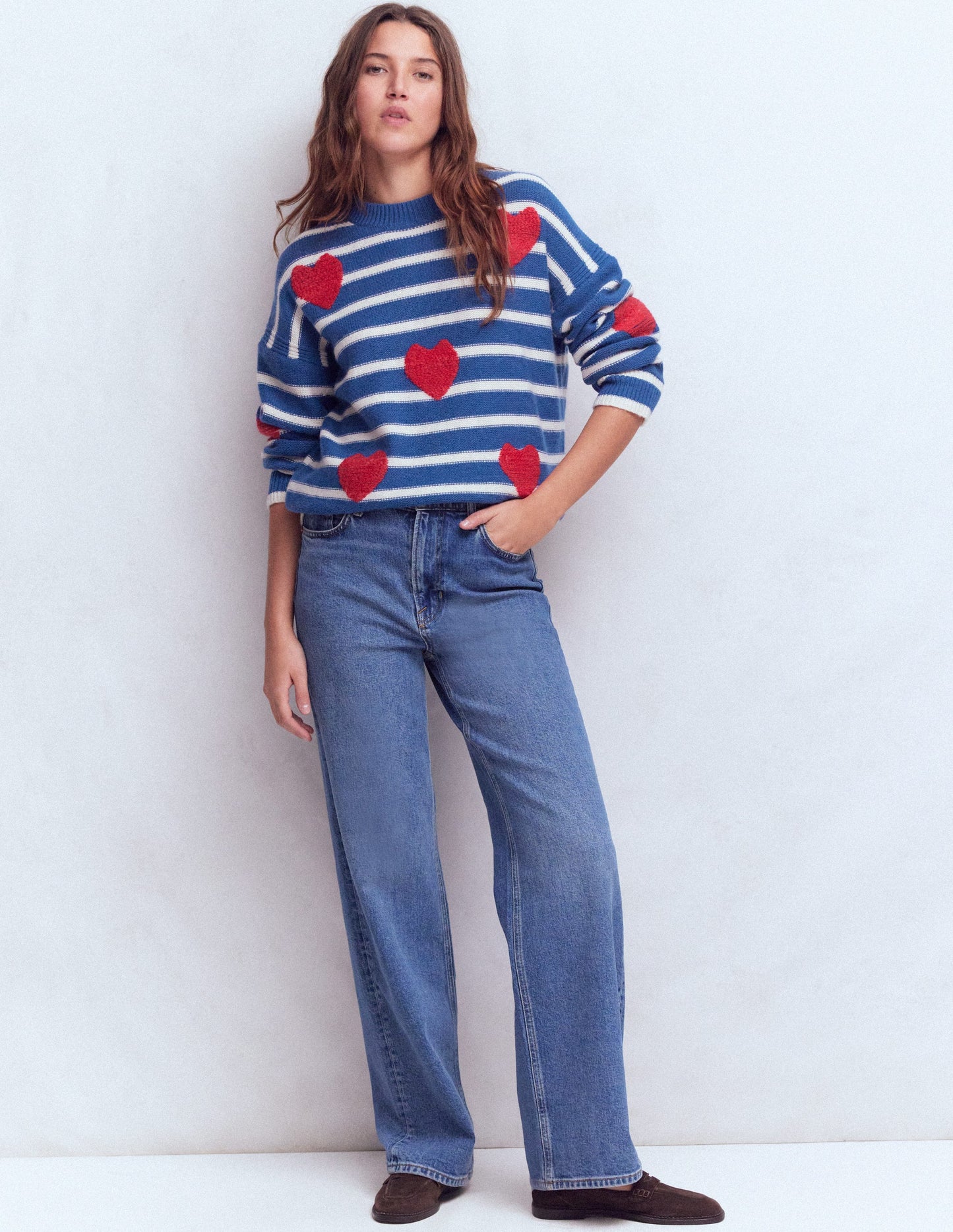 Isa Embroidered Sweater-Delft Blue Hearts