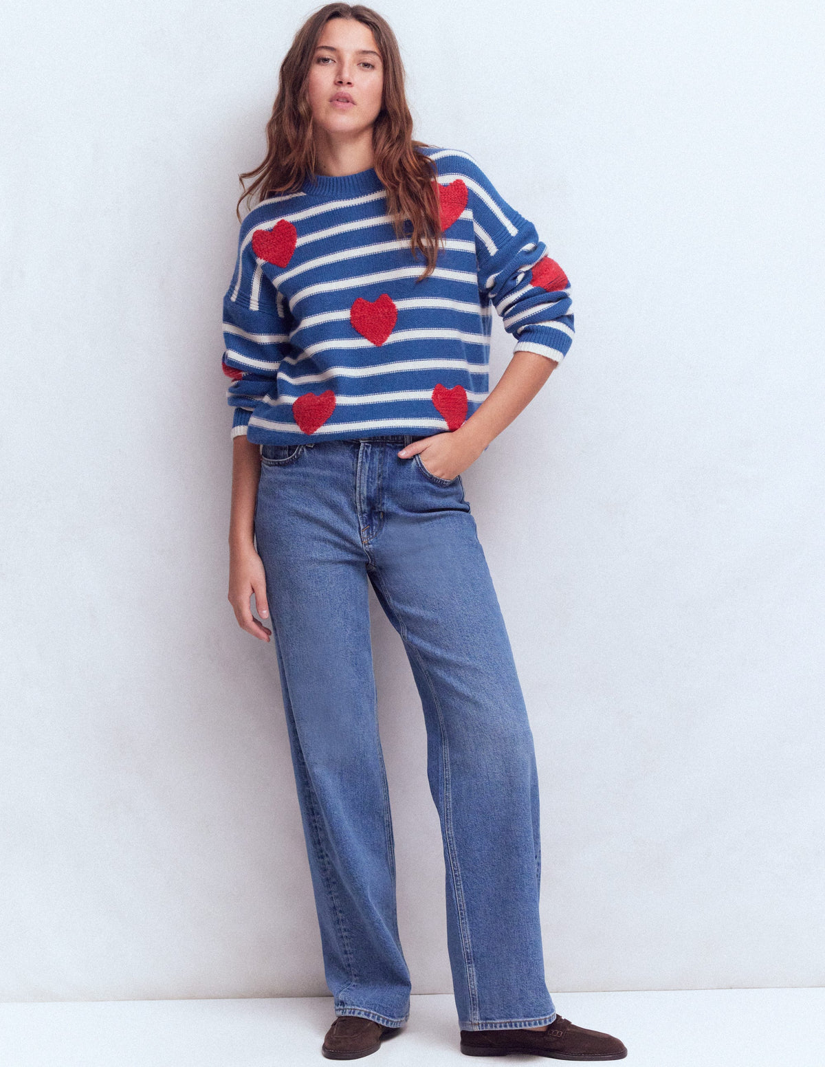 Isa Embroidered Sweater-Delft Blue Hearts - Image 4