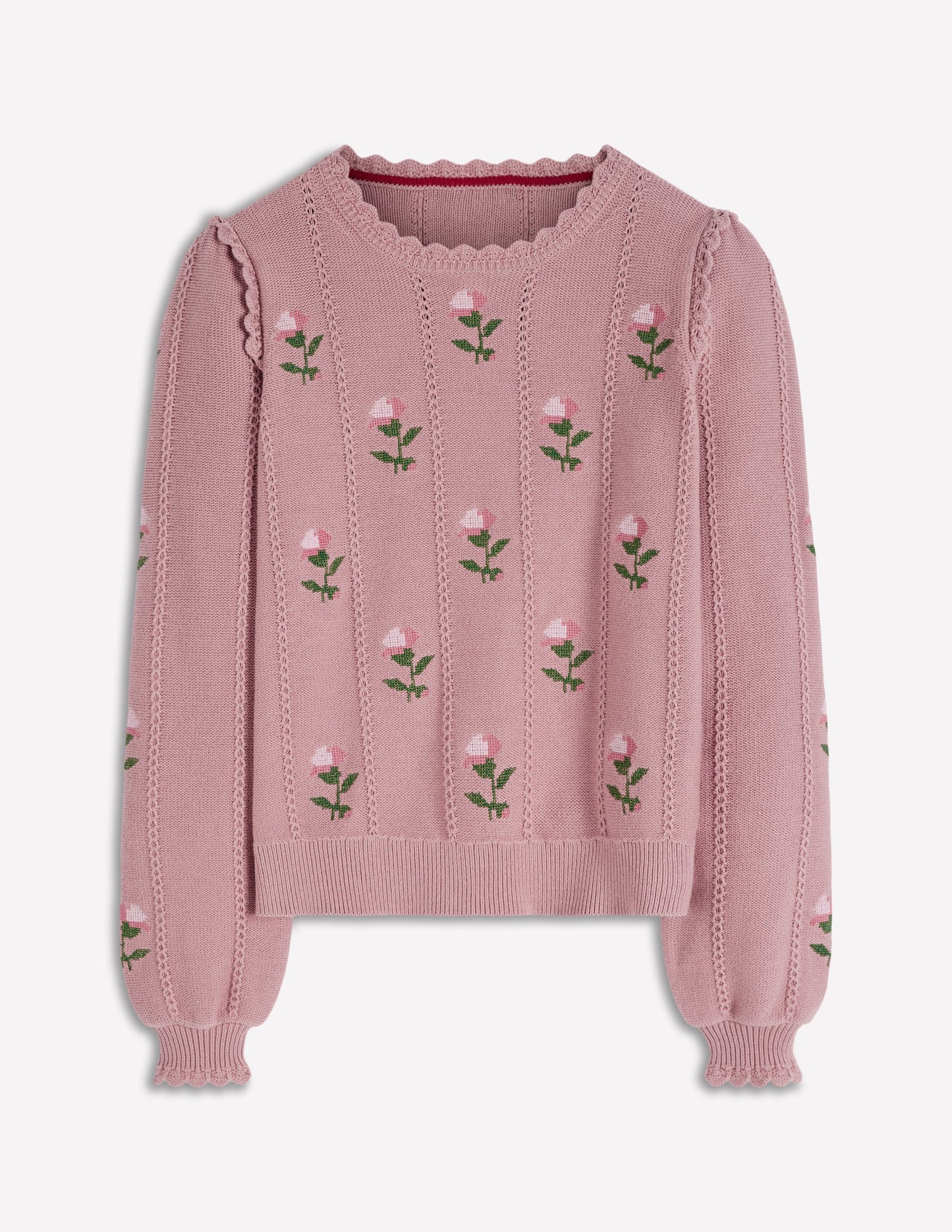 Valeria Crochet Trim Jumper-Rose Pink, Embroidery