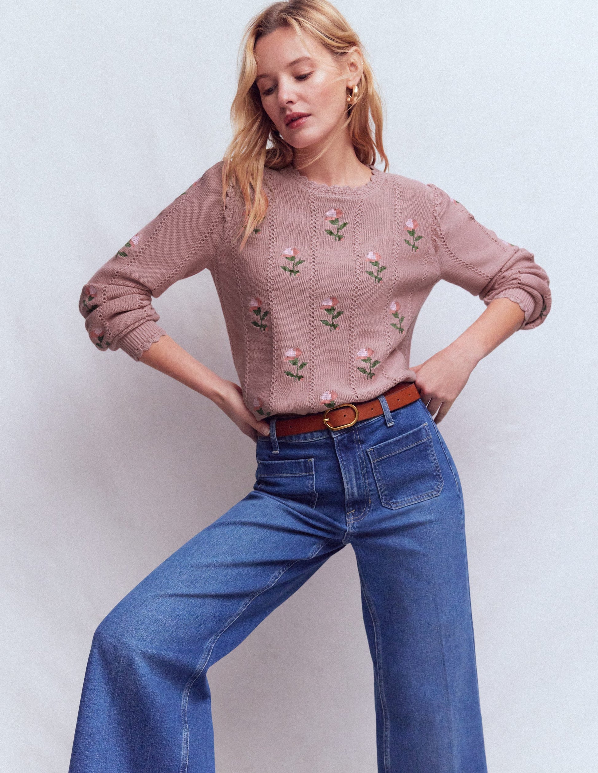 Valeria Crochet Trim Jumper-Rose Pink, Embroidery-1