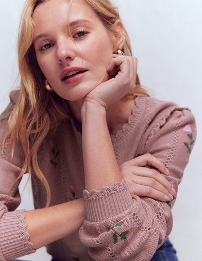 Valeria Crochet Trim Jumper-Rose Pink, Embroidery-2